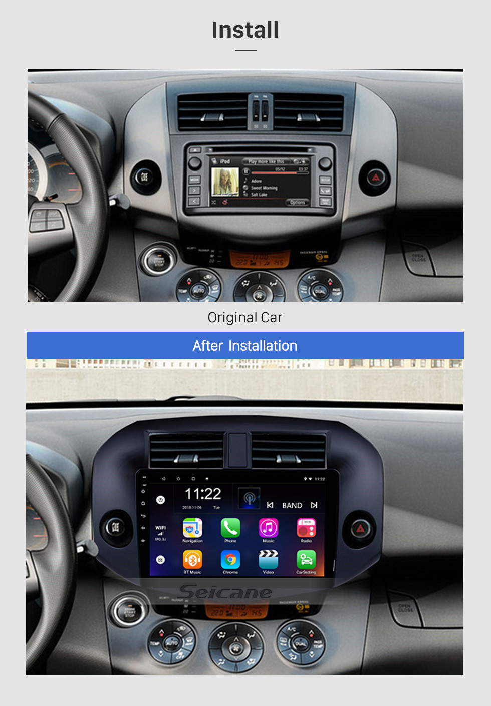 Seicane OEM Android 10.0 Rádio para 2007-2011 Toyota RAV4 10.1 polegada HD Touch Screen Bluetooth Navegação GPS USB WIFI Música SWC OBD DVR Retrovisor Câmera de TV