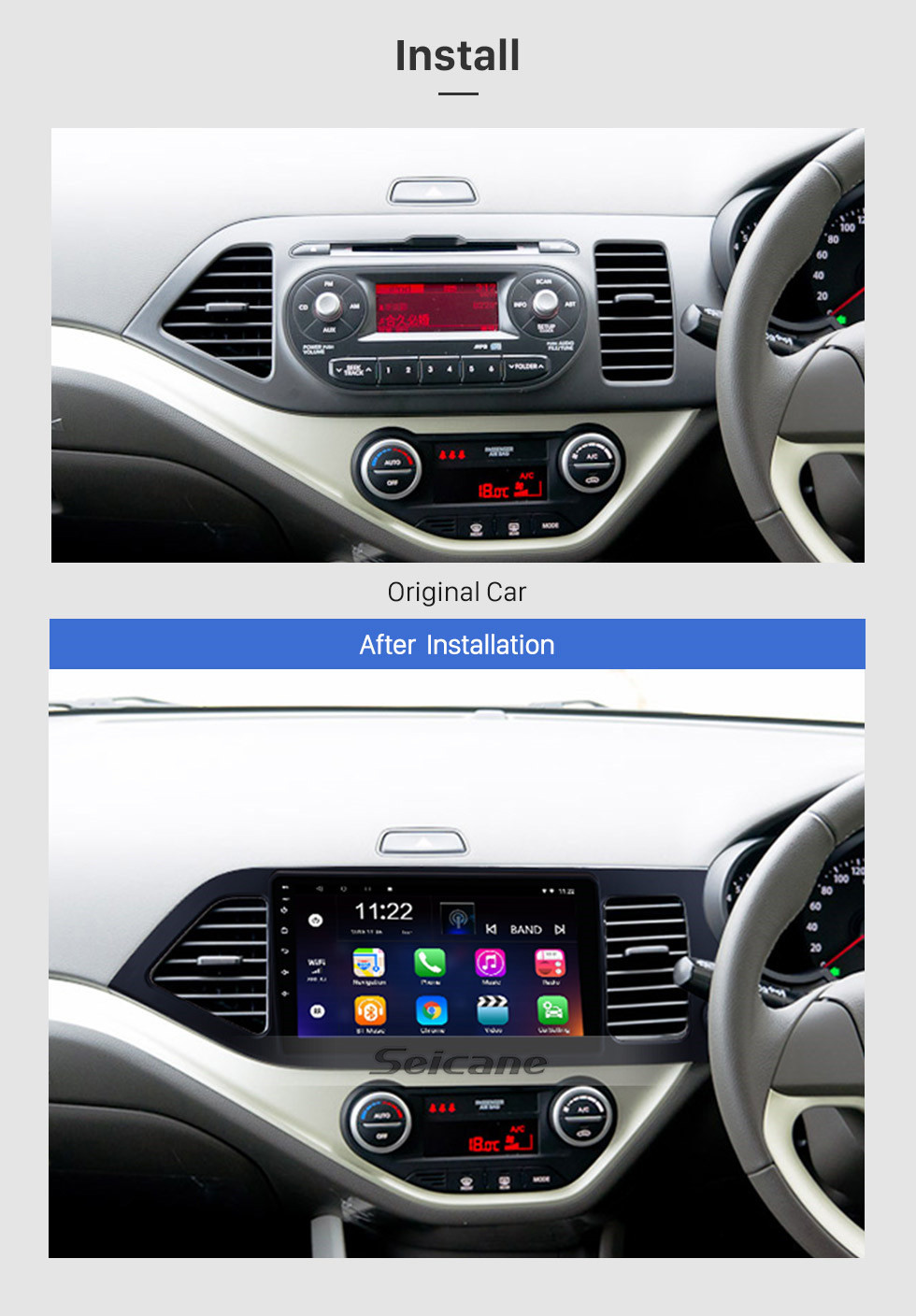 Car Radio for 2011 2012 2013 2014 Kia Picanto Morning Touchscreen Radio  WIFI Bluetooth GPS Navigation system