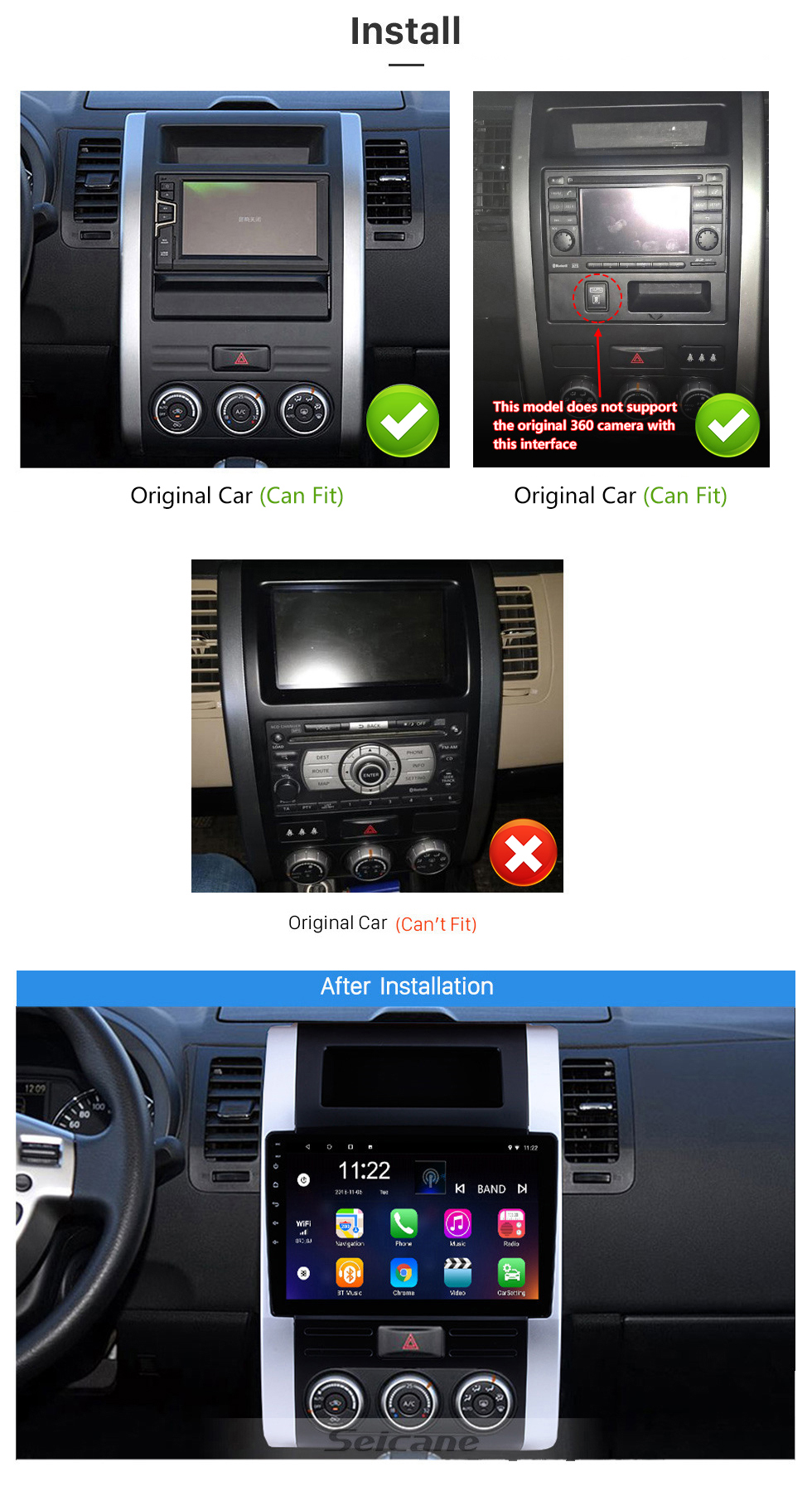 Seicane 10,1 Zoll Android 13.0 Radio für 2008-2012 Nissan X-Trail/Dongfeng MX6 HD Touchscreen mit GPS Navigation Bluetooth WIFI Unterstützung SWC
