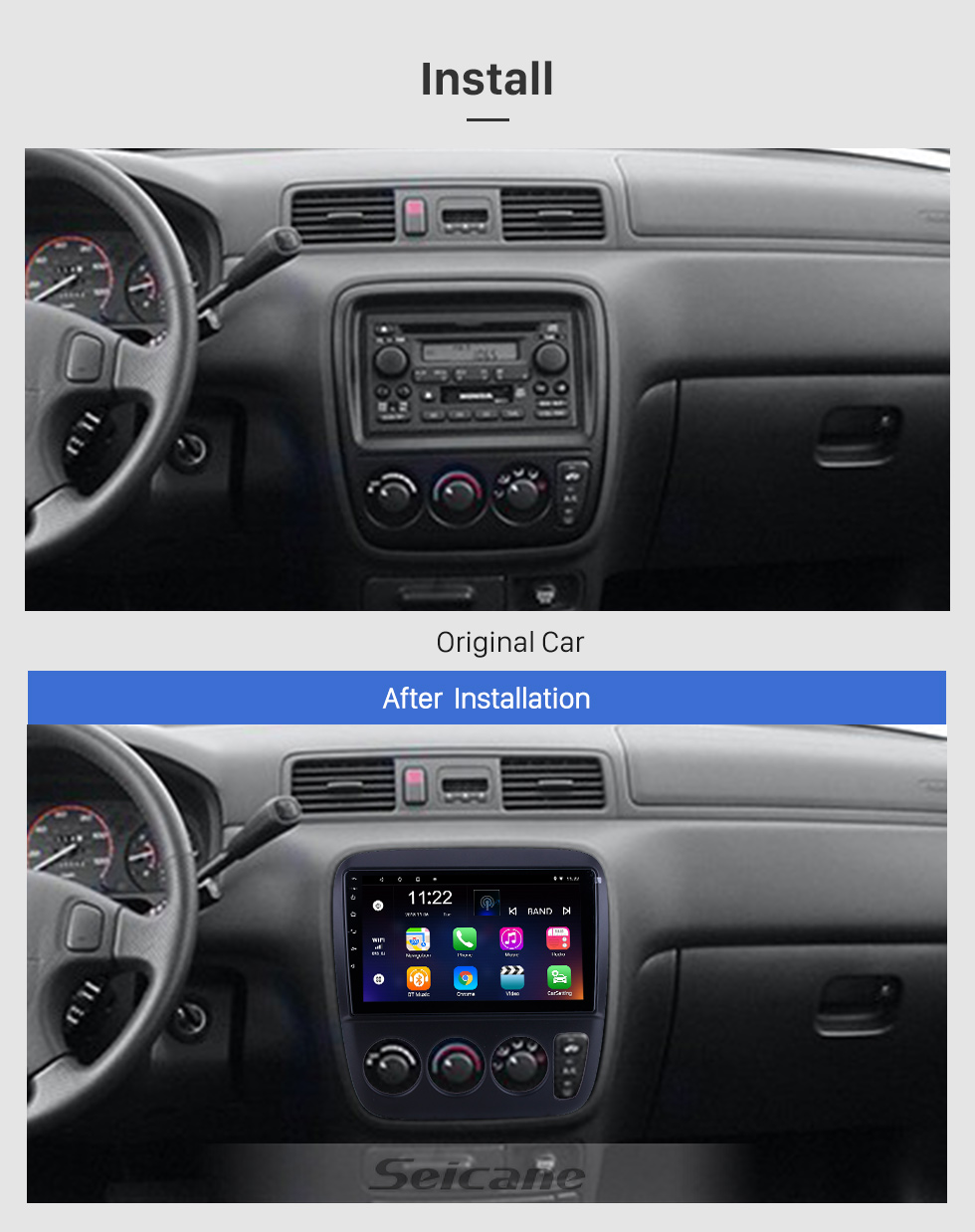 Seicane OEM 9 pulgadas Android 10.0 para 1998 1999 2000 Honda CR-V Performa Radio Bluetooth HD Pantalla táctil Sistema de navegación GPS compatible con Carplay TPMS