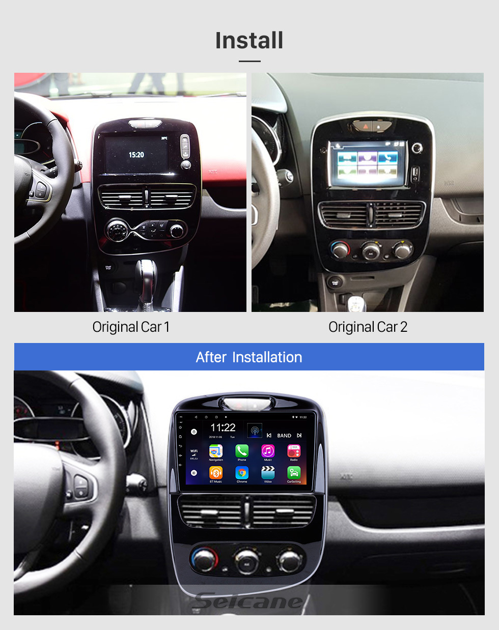 Seicane Para 2017 Renault Clio Radio 9 polegada Android 10.0 HD Touchscreen Sistema de Navegação GPS com suporte Bluetooth Carplay OBD2