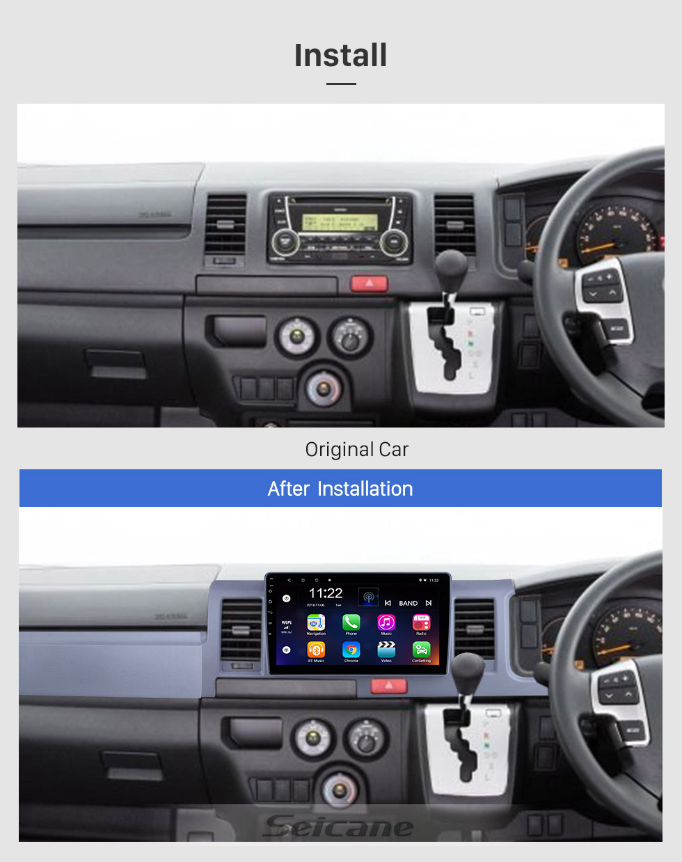 Seicane OEM 10.1 inch Android 10.0 for 2010 2011 2012-2018 Toyota Hiace RHD Radio Bluetooth HD Touchscreen GPS Navigation System support Carplay