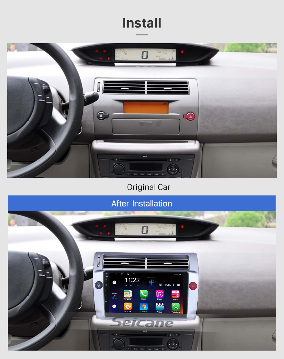 Seicane Para 2009 Citroen Old C-Quatre Radio 9 pulgadas Android 10.0 HD Pantalla táctil Sistema de navegación GPS con soporte Bluetooth Carplay