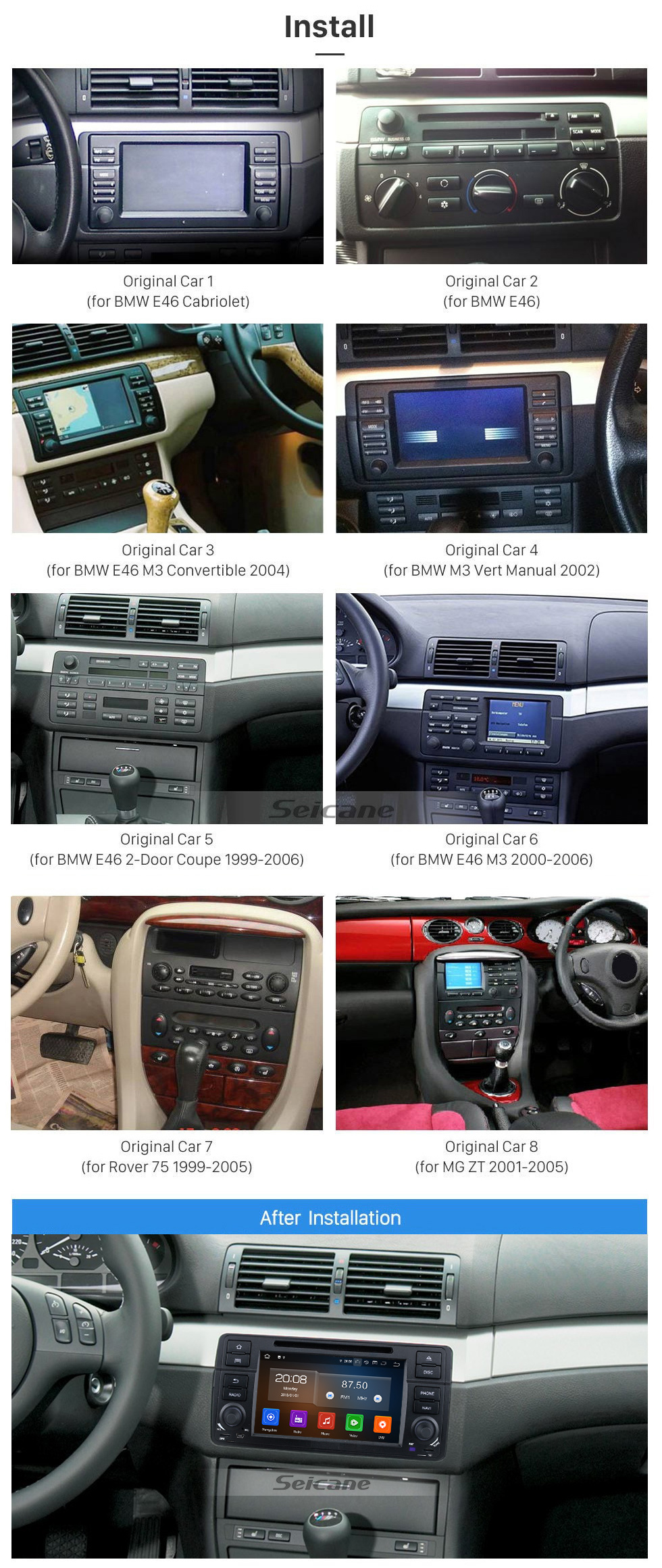 Seicane 7-дюймовый Android 10.0 GPS-навигация Радио для 1998-2006 BMW 3 серии E46 M3 с сенсорным экраном HD Carplay Bluetooth Музыка Поддержка USB Mirror Link Резервная камера