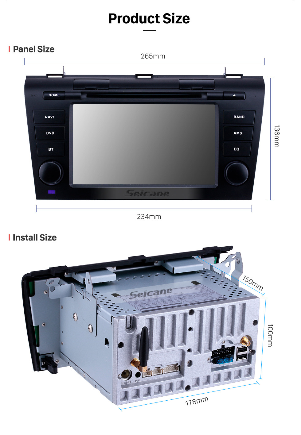 Seicane 7-дюймовый Android 10.0 GPS-навигация Радио для Mazda 3 2007-2009 с сенсорным экраном HD Carplay Поддержка Bluetooth Задняя камера Цифровое ТВ