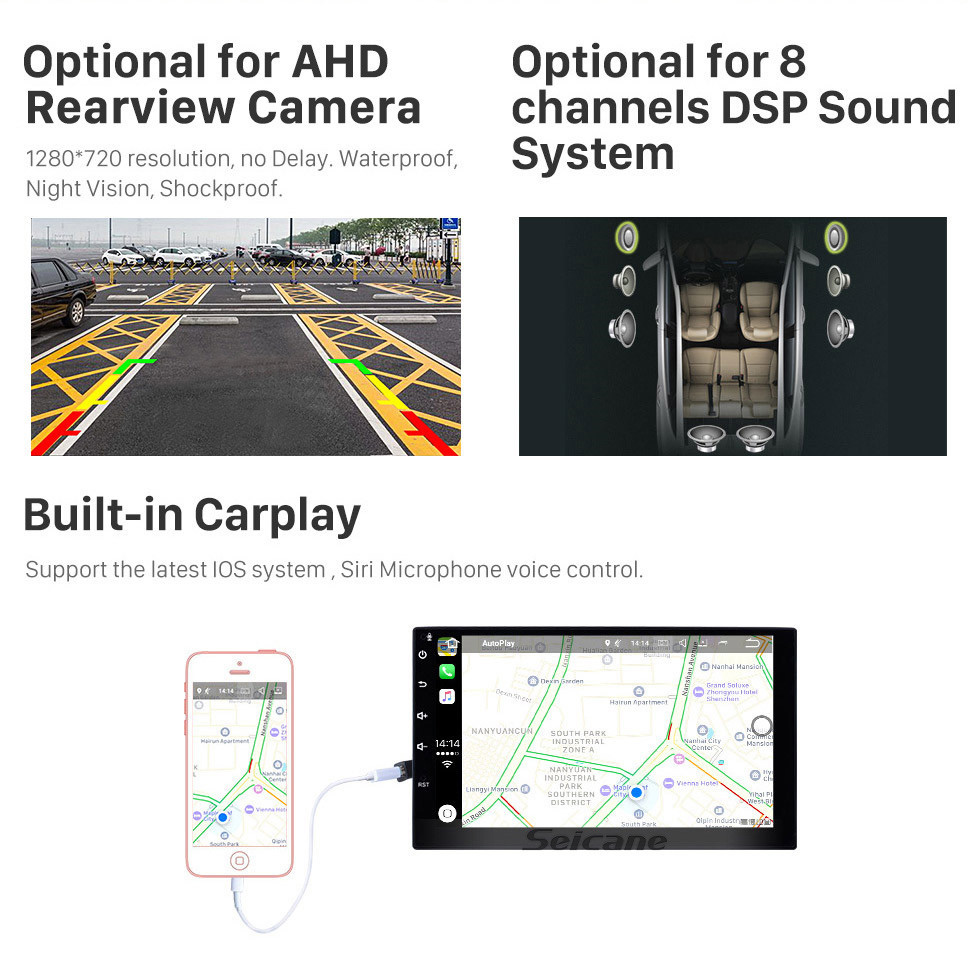 Seicane 7 Zoll Android 10.0 GPS Navigationsradio für 2008-2015 Toyota Sequoia / 2006-2013 Tundra Bluetooth HD Touchscreen Carplay USB AUX Unterstützung DVR 1080P Video