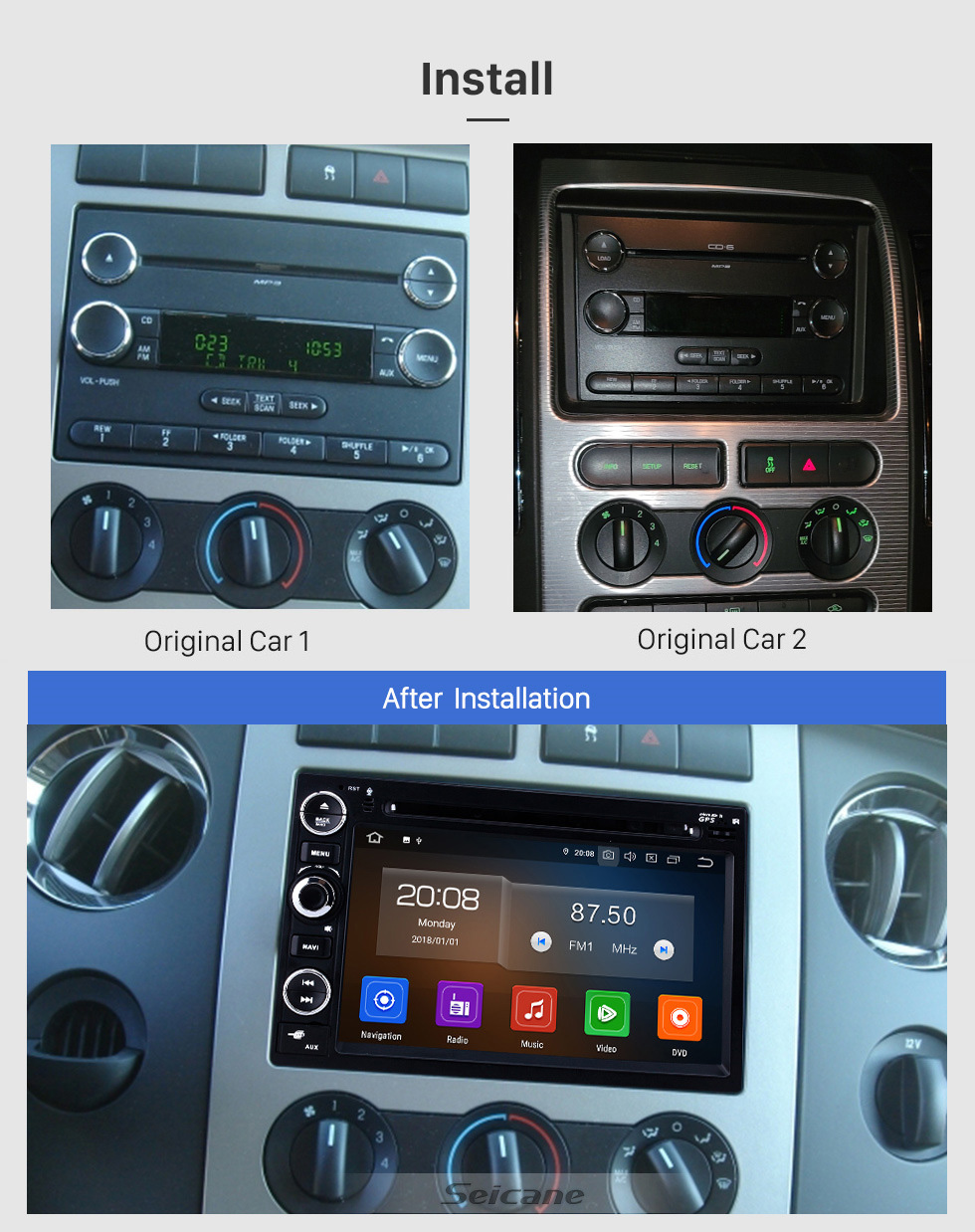 Seicane 7 pouces 2006-2009 Ford Fusion / Explorer 2007-2009 Edge / Expedition / Mustang Android 10.0 Radio de navigation GPS Bluetooth HD Écran tactile WIFI Support Carplay Caméra de recul