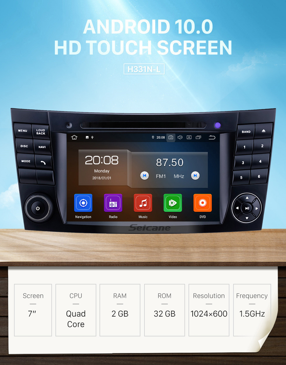 Seicane 7-дюймовый Mercedes Benz CLK W209 HD с сенсорным экраном Android 10.0 GPS-навигация Радио Bluetooth Carplay USB Music AUX с поддержкой TPMS DAB + Mirror Link