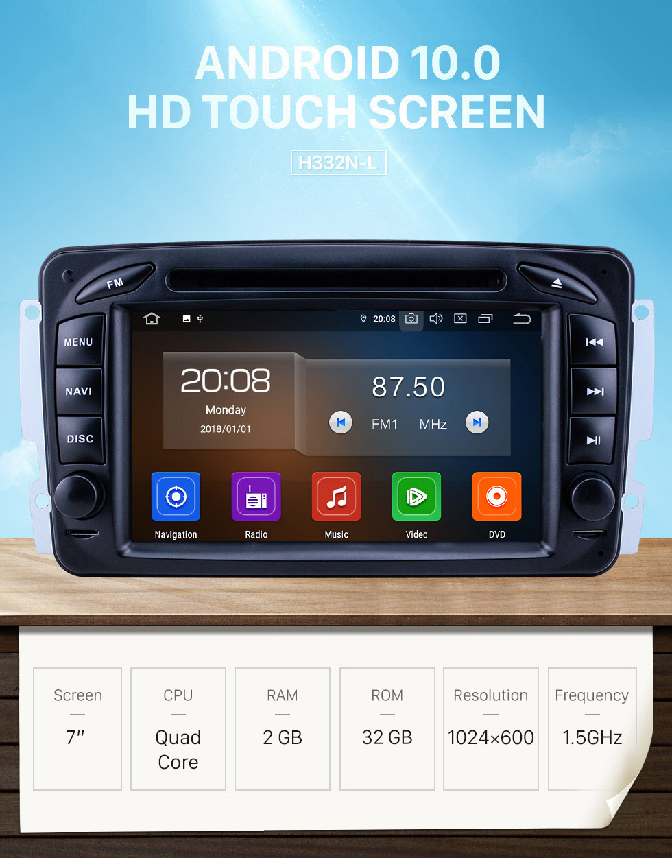 Seicane 7-дюймовый Android 10.0 HD с сенсорным экраном GPS-навигатор для Mercedes-Benz 1998-2006 гг. CLK-класса W209 / G-класса W463 с поддержкой Carplay Bluetooth 1080P Видео