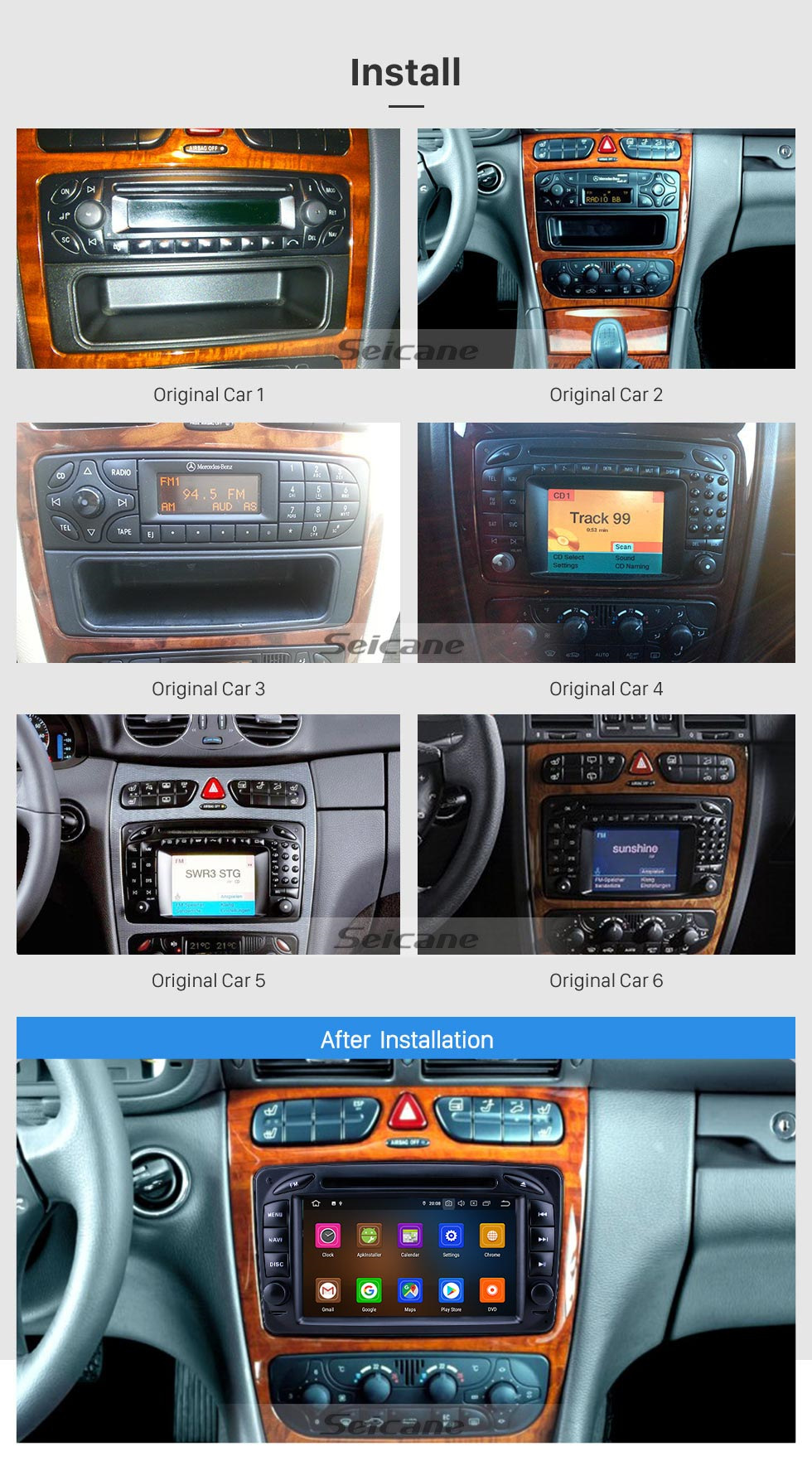 Seicane 7 polegadas Android 10.0 HD Touchscreen GPS Rádio de Navegação para 1998-2006 Mercedes Benz Classe CLK W209 / G-Class W463 com Suporte Bluetooth Carplay Vídeo 1080P