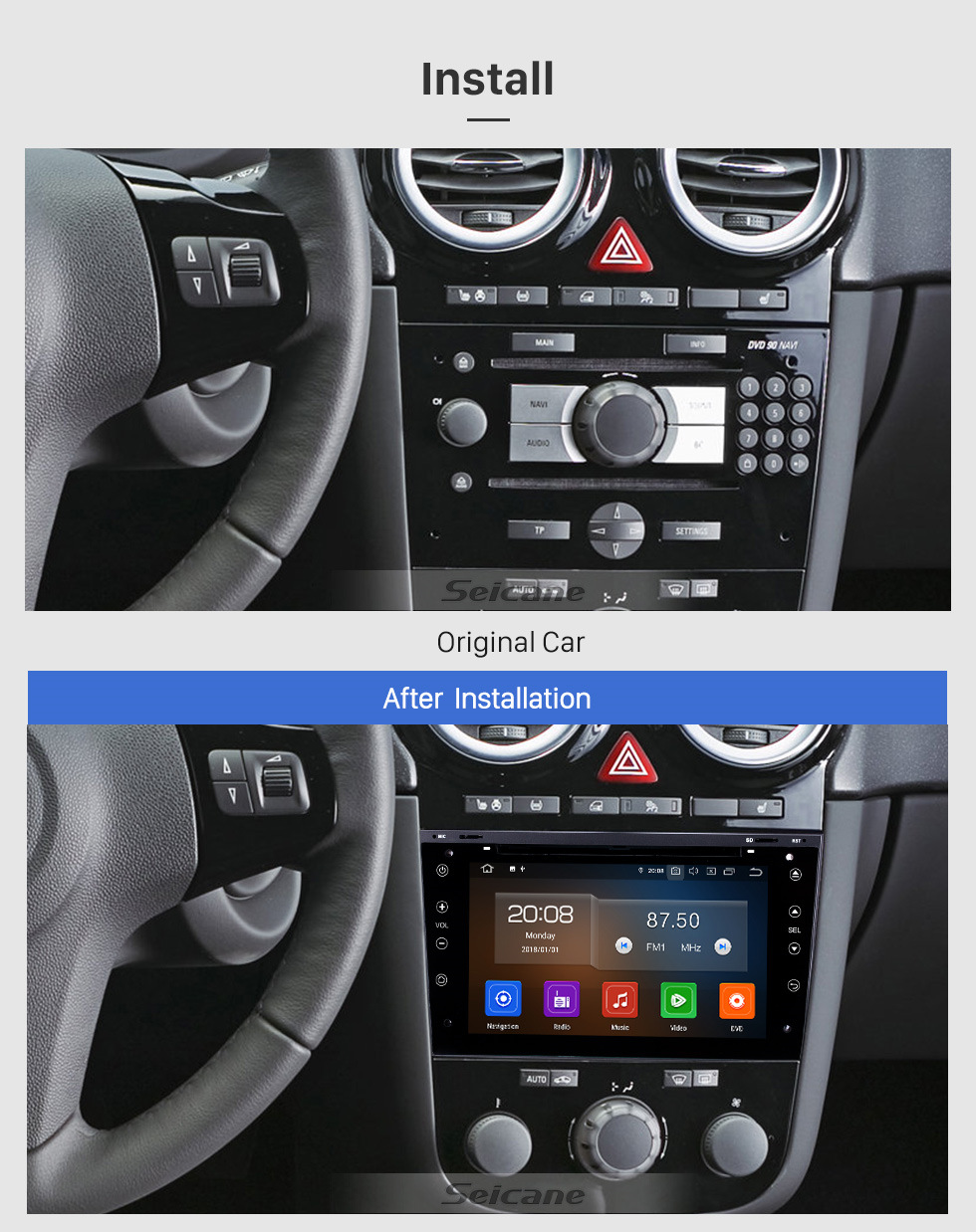 Seicane 2005-2011 Opel Zafira Android 9,1 7-дюймовый сенсорный емкостный DVD-плеер GPS-навигатор Радио Bluetooth WIFI музыка Управление рулевого колеса