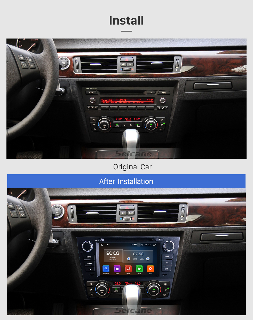 Seicane OEM 7 Zoll Android 10.0 für 2012 BMW 3er E90 Auto / Manuelles A / C-Radio mit Bluetooth HD Touchscreen GPS-Navigationssystem Carplay-Unterstützung DVR