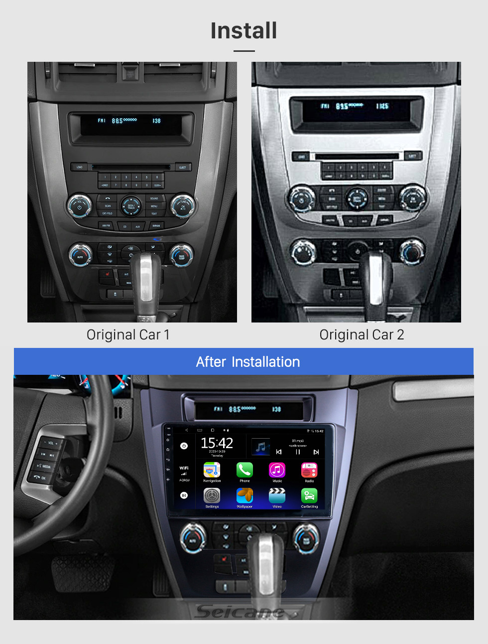 Seicane Pantalla táctil HD de 10.1 pulgadas para 2010 Ford Mustang Autoradio Android Navegación GPS para automóvil Soporte para radio de automóvil Bluetooth Cámara de visión trasera