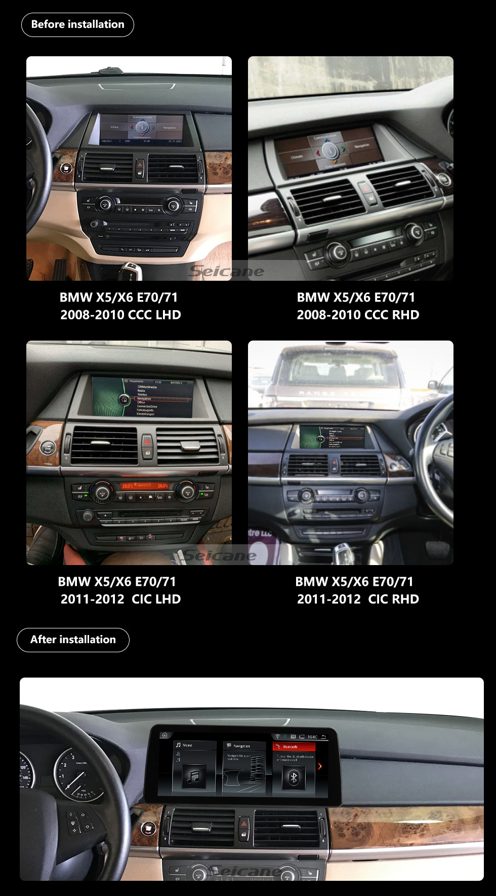 Seicane Для 2011 2012 BMW X5 X6 E70 E71 CIC LHD Radio 12,3-дюймовый сенсорный экран Android 10.0 HD GPS-навигационная система с поддержкой Bluetooth Carplay OBD2