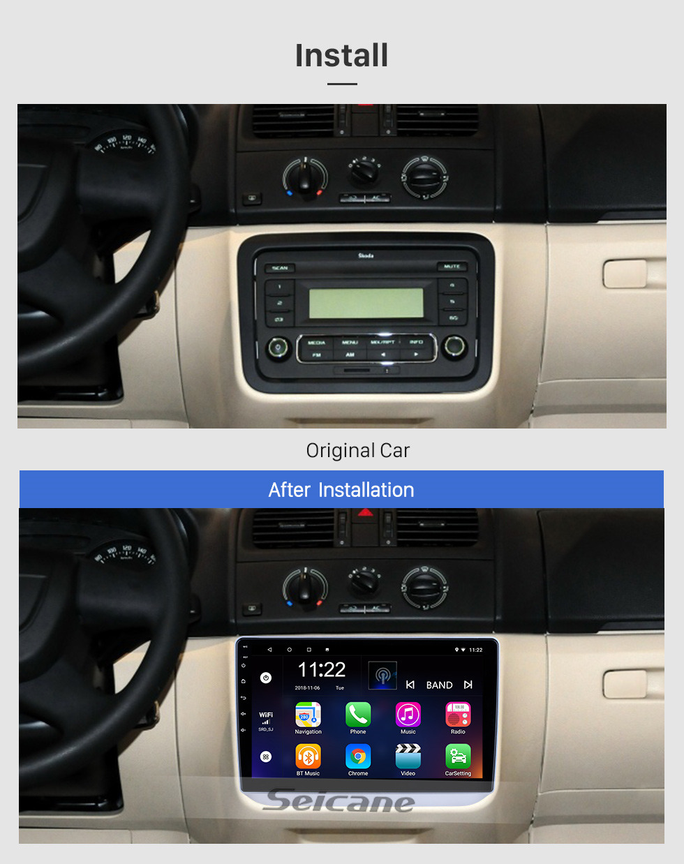 Seicane 10,1 Zoll Android 13.0 für 2008 2009 2010-2014 Skoda Fabia Radio GPS-Navigationssystem mit HD Touchscreen Bluetooth-Unterstützung Carplay DVR