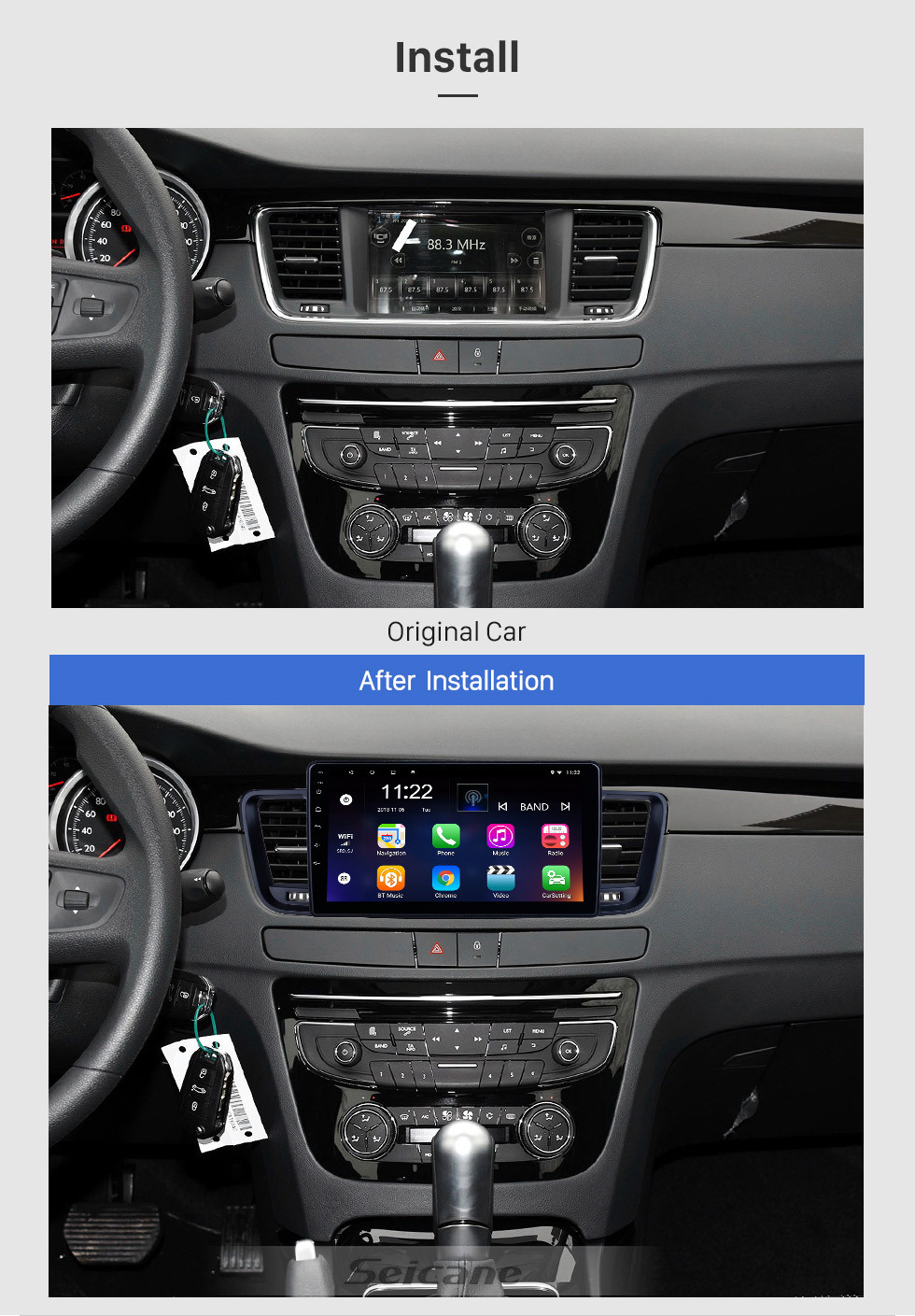 Seicane Android 10.0 HD Touchscreen 9 Zoll für 2011 2012 2013-2017 Peugeot 508 Radio GPS Navigationssystem mit Bluetooth-Unterstützung Carplay TPMS