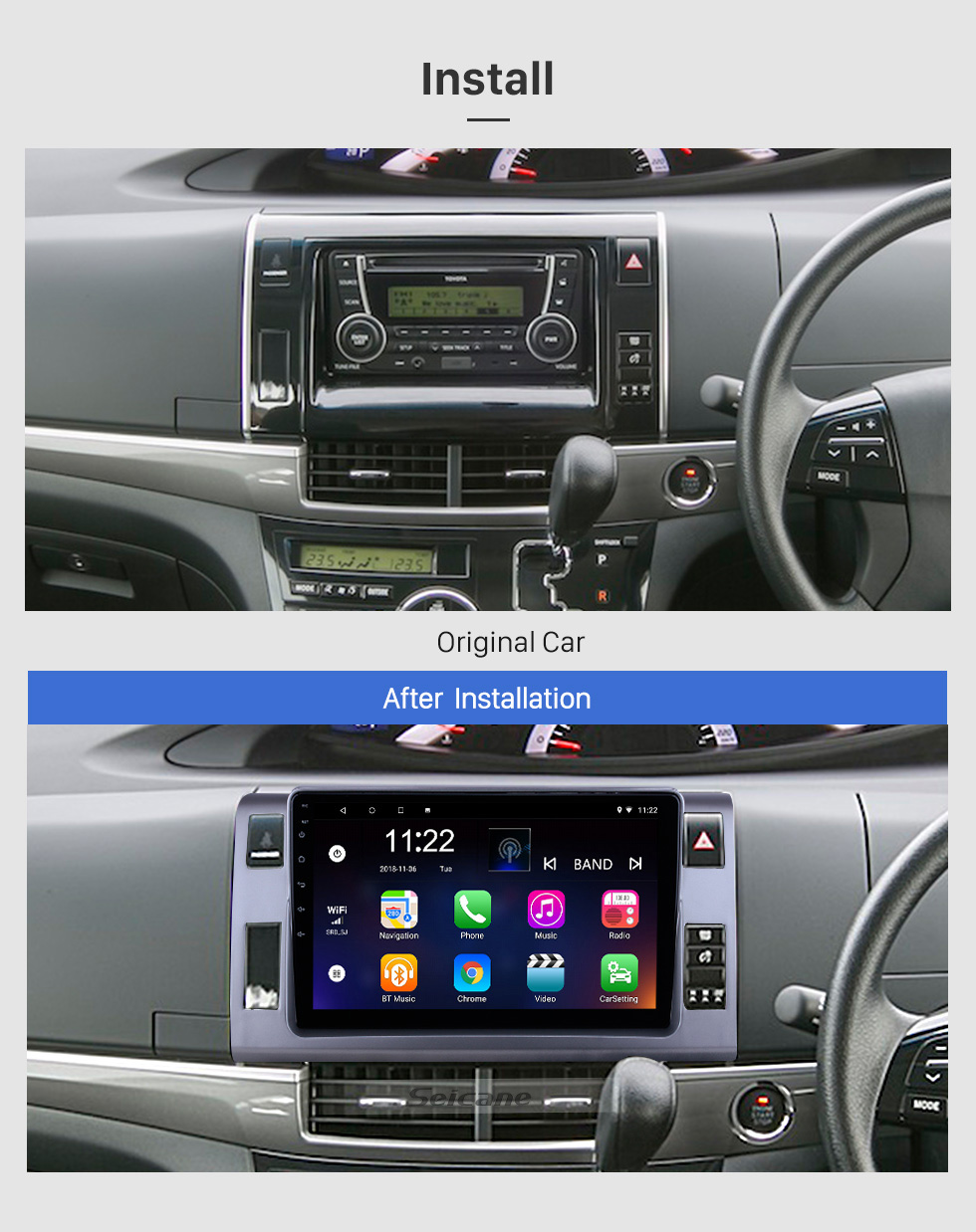 Seicane OEM 10,1 pouces Android 10.0 pour 2006 Toyota Previa / Estima / Tarago Radio avec Bluetooth HD tactile système de navigation GPS support Carplay