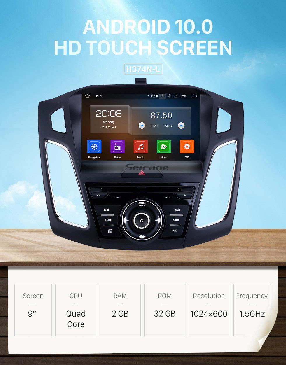 Seicane Android 10.0 Para 2015 Ford Focus Radio 9 polegada Sistema de Navegação GPS Bluetooth HD Touchscreen Carplay suporte Controle de Volante DSP