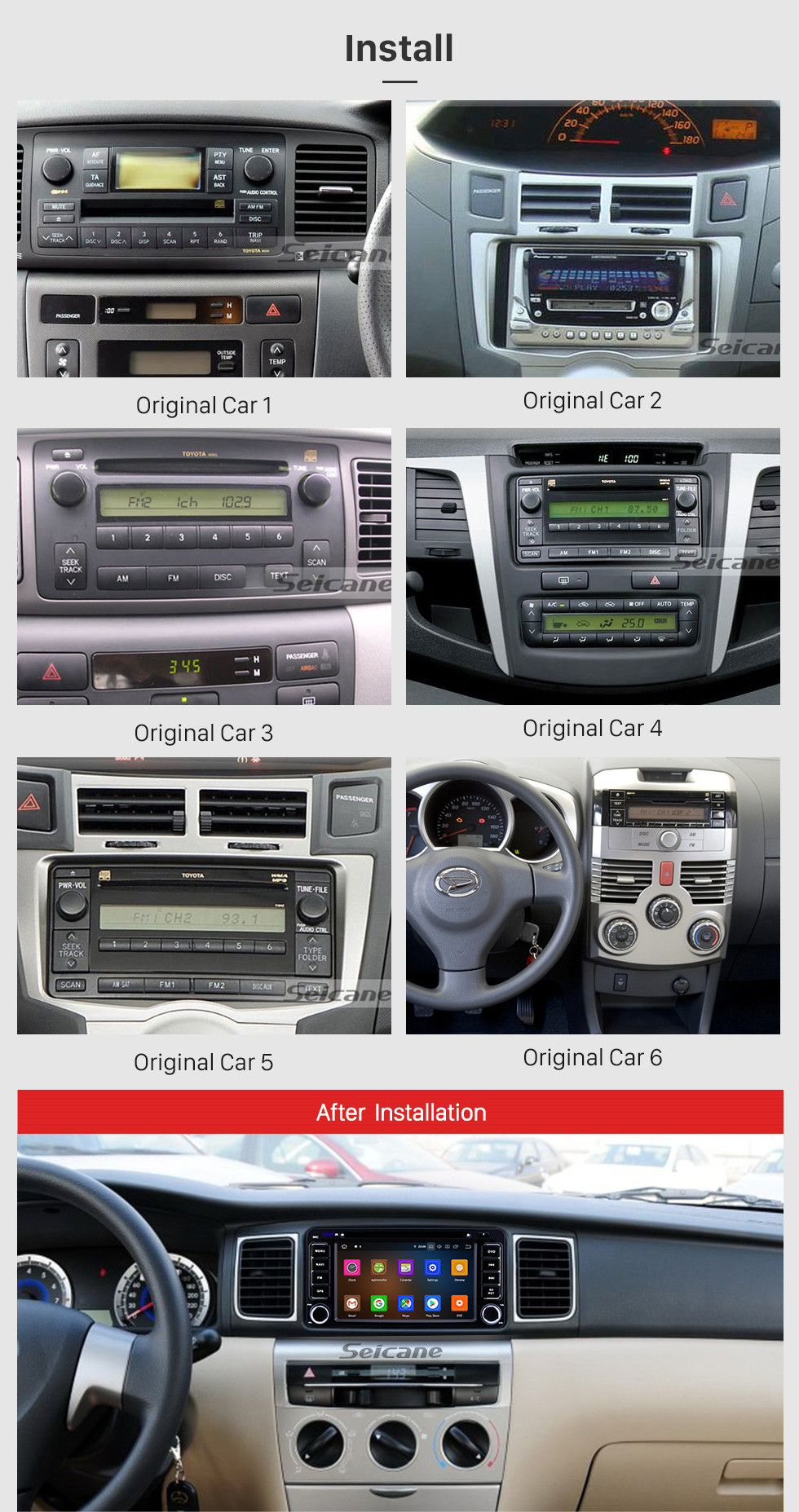 Seicane 6,2-дюймовый Android 10.0 GPS навигационное радио для 1996-2018 Toyota Corolla Auris Fortuner Estima Innova с HD сенсорным экраном Carplay Bluetooth WIFI с поддержкой OBD2 1080P