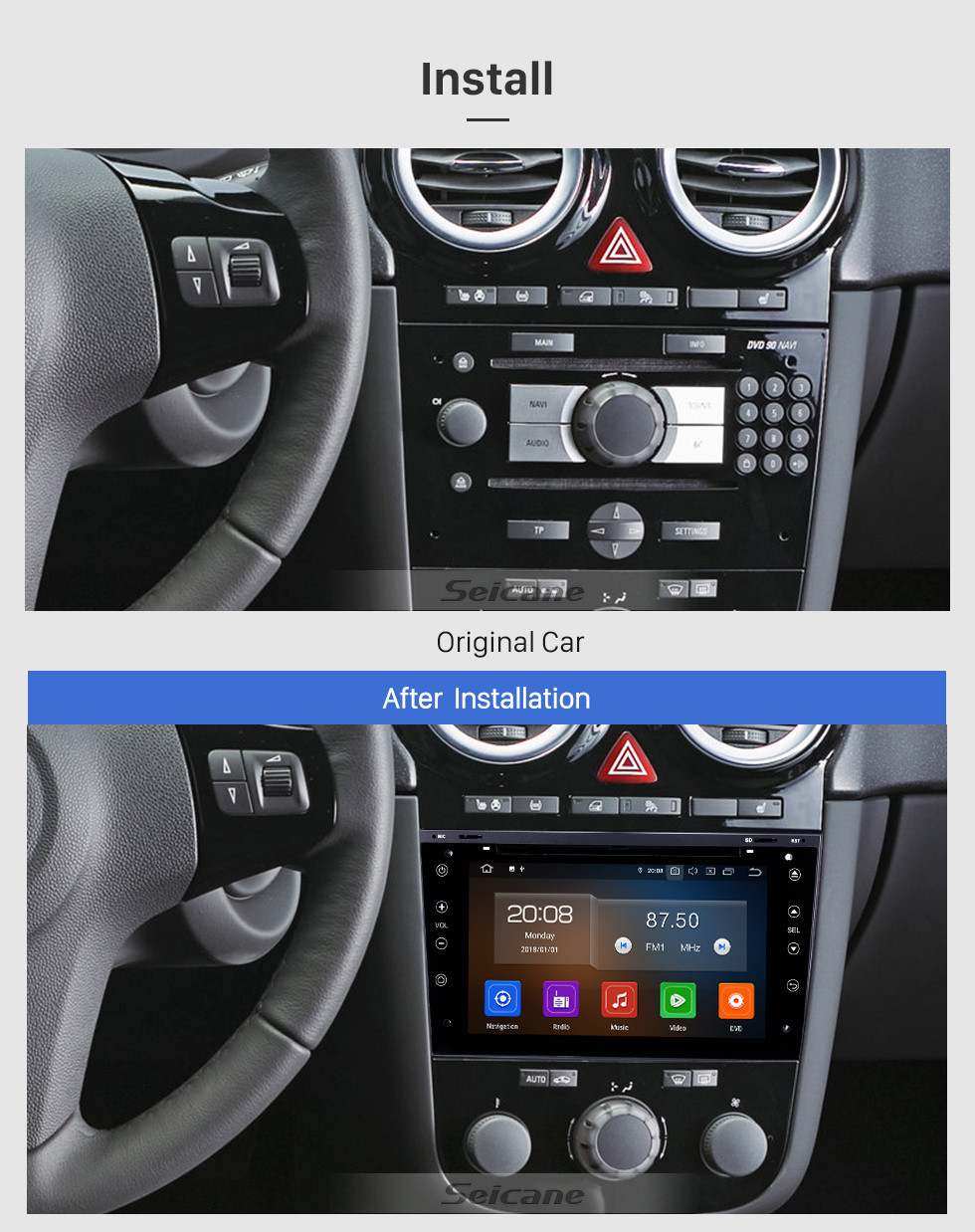 Seicane 7 pouces 2004-2012 Opel Zafira / Vectra / Antara / Astra / Corsa Android 10.0 Radio de navigation GPS Bluetooth HD Écran tactile Carplay support TPMS DVR