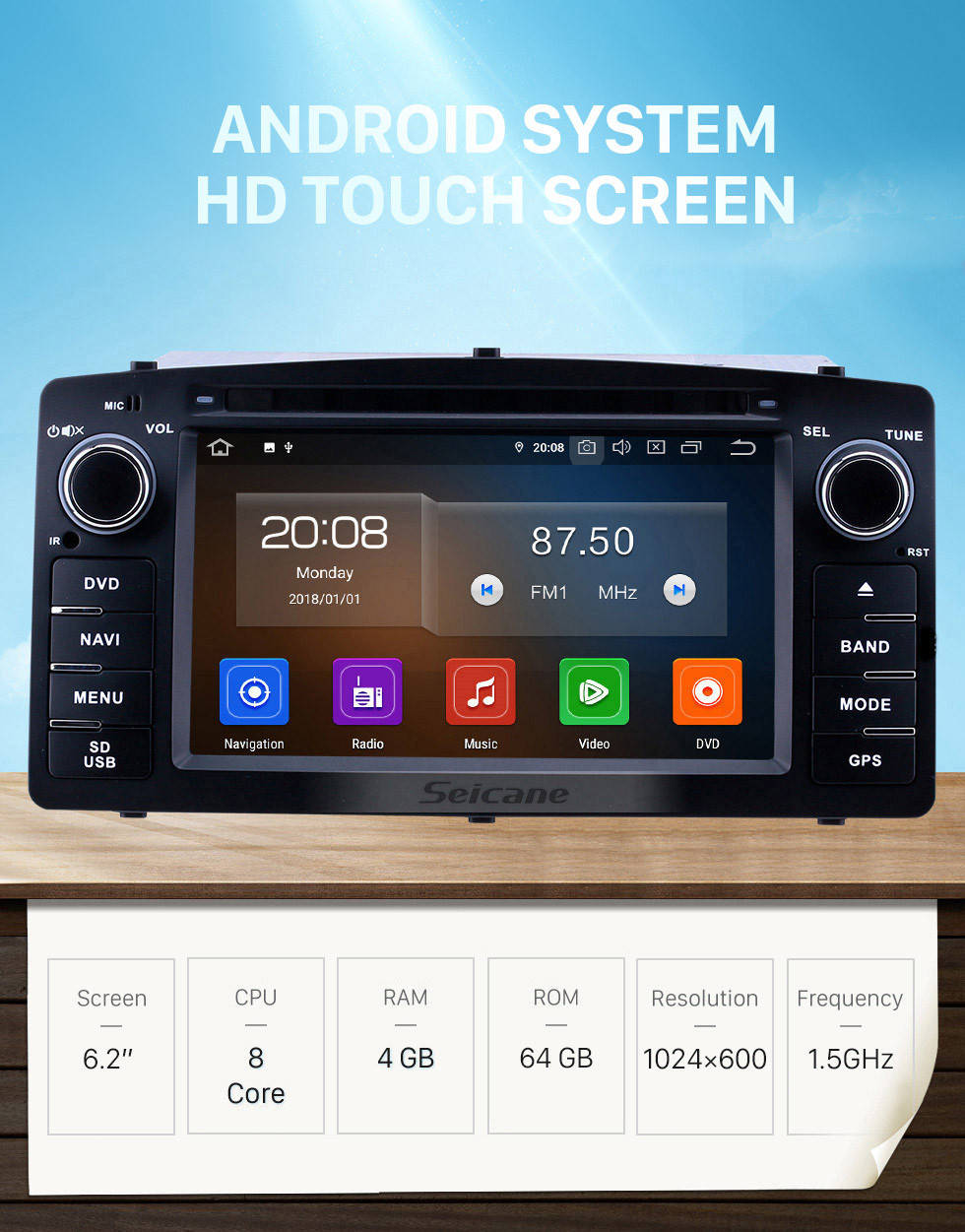 Seicane 2003-2012 Toyota Corolla E120 BYD F3 6.2 pulgadas Android 11.0 Radio de navegación GPS con pantalla táctil HD Carplay Soporte Bluetooth OBD2