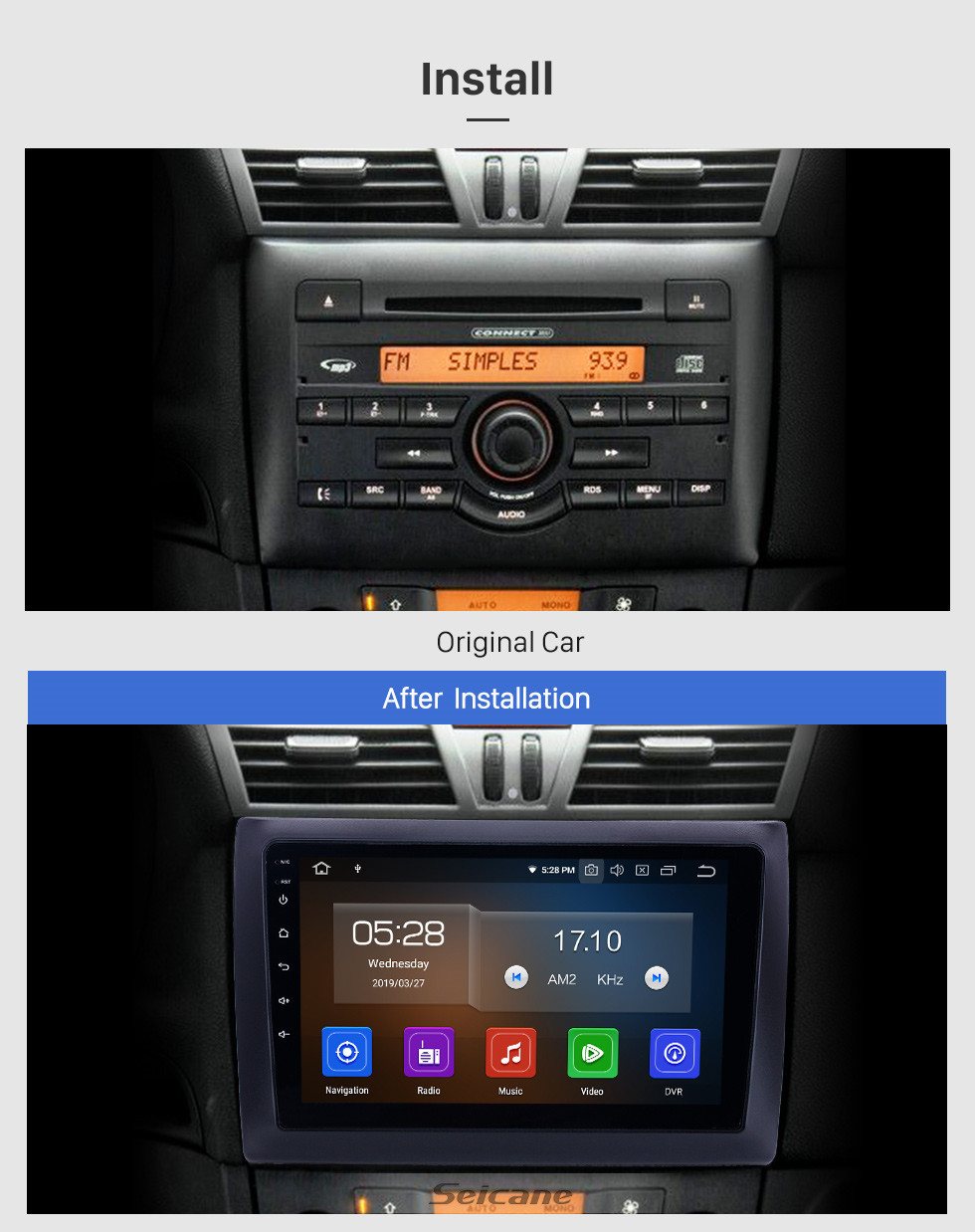 Seicane Android 10.0 9 pouces Radio de navigation GPS pour 2010 Fiat Stilo avec écran tactile HD Support de liaison miroir Carplay Bluetooth TPMS TV numérique