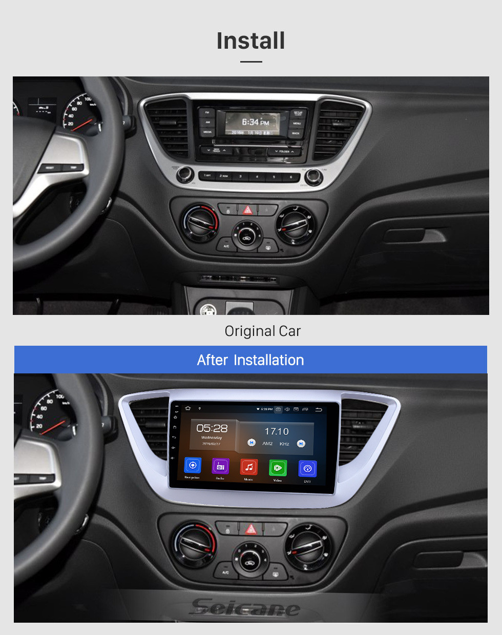 Seicane Écran tactile HD 2016 Hyundai Verna Android 10.0 9 pouces GPS Navigation Radio Bluetooth USB Carplay WIFI AUX soutien DAB + OBD2 Commande au volant