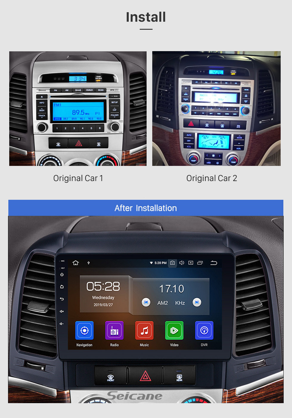 Seicane 2006-2012 Hyundai SANTA FE Aftermarket Android 10.0 HD 1024 * 600 sistema de navegación con pantalla táctil Radio Bluetooth OBD2 DVR Cámara de visión trasera TV 1080P Video 4G WIFI Control del volante GPS USB Enlace espejo Reproductor de DVD