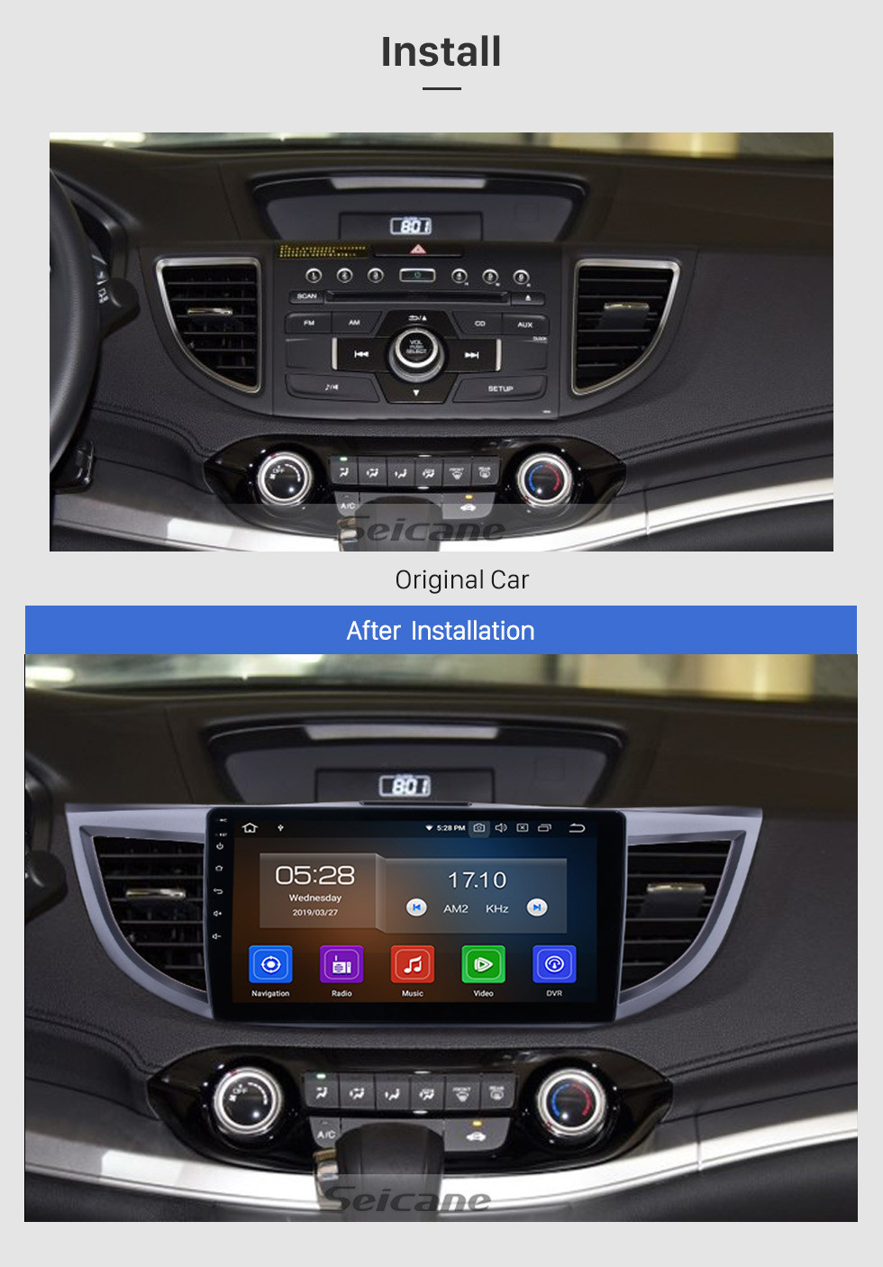 Seicane 10,1 Zoll 2011-2015 Honda CRV hohe Version mit Bildschirm Android 13.0 Radio GPS Navigationssystem 3G WiFi Kapazitiver Touchscreen TPMS DVR OBD II Rückfahrkamera AUX Lenkradsteuerung USB SD Bluetooth HD 1080P Video