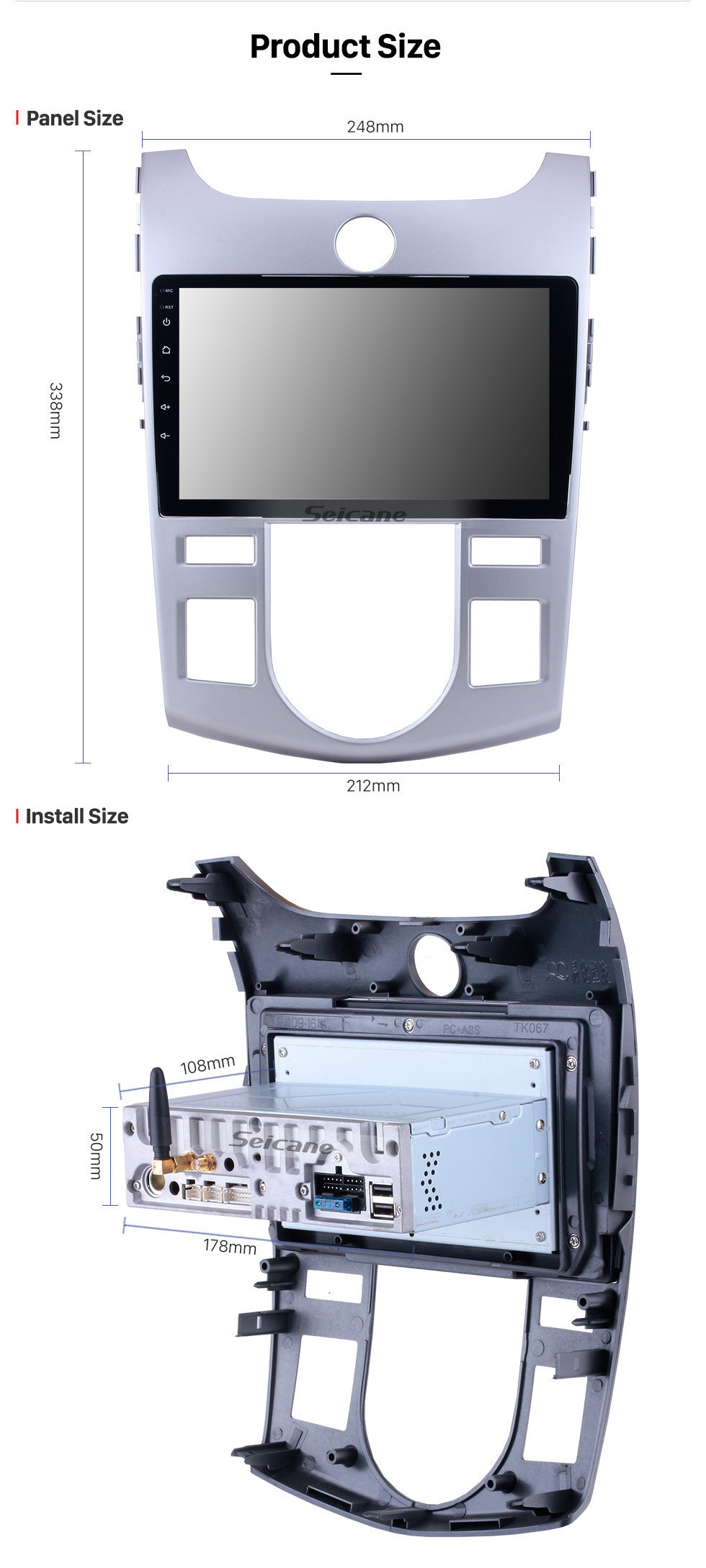 Seicane 9 pouces Android 12.0 Radio Système de navigation lecteur DVD pour 2008-2012 KIA FORTE CERATO (AT) avec écran tactile Bluetooth GPS HD OBD2 DVR Caméra de recul TV 1080P Vidéo 3G WIFI Commande au volant USB Lien miroir
