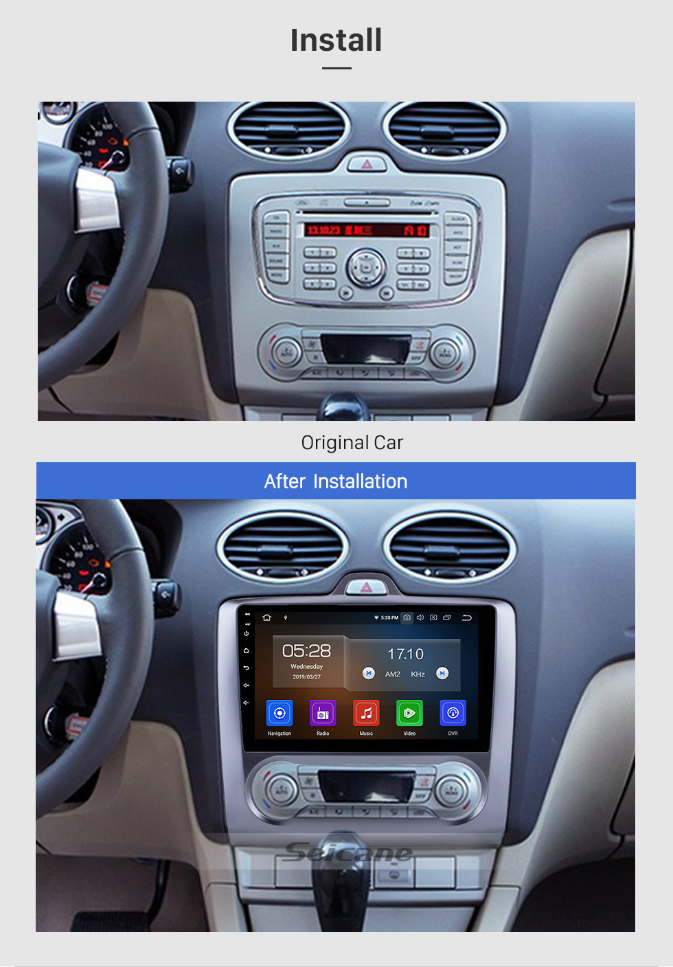 Seicane Radio con pantalla táctil Android 11.0 HD de 10.1 pulgadas para 2004-2011 Ford Focus 2 con navegación GPS Bluetooth estéreo para coche Vínculo espejo USB RDS DAB + 3G Control del volante por wifi