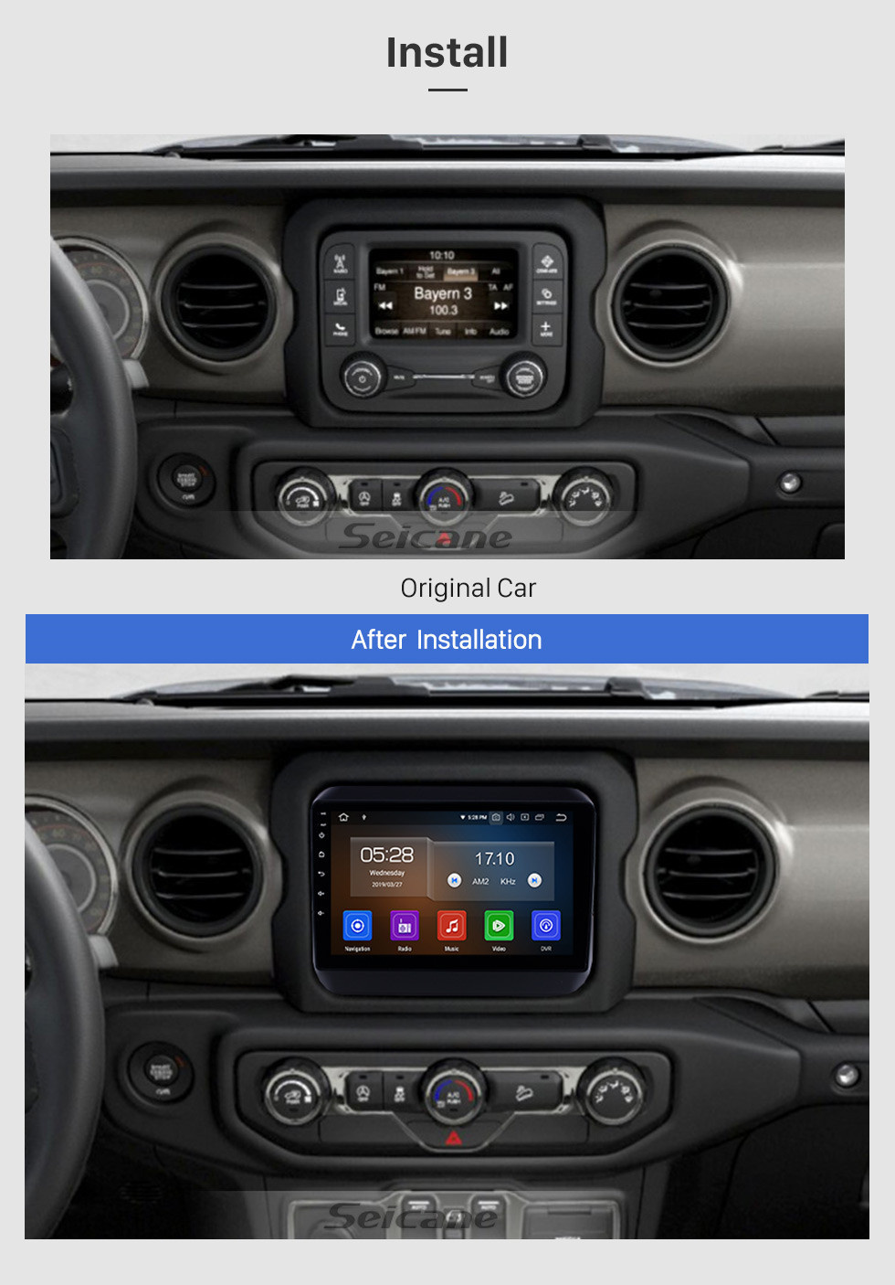 Seicane Android 13.0 GPS-Navigation 9 Zoll HD Touchscreen Stereo für 2018 Jeep Wrangler Rubicon Bluetooth FM WIFI USB Lenkradsteuerung USB Carplay AUX-Unterstützung DVR OBD2