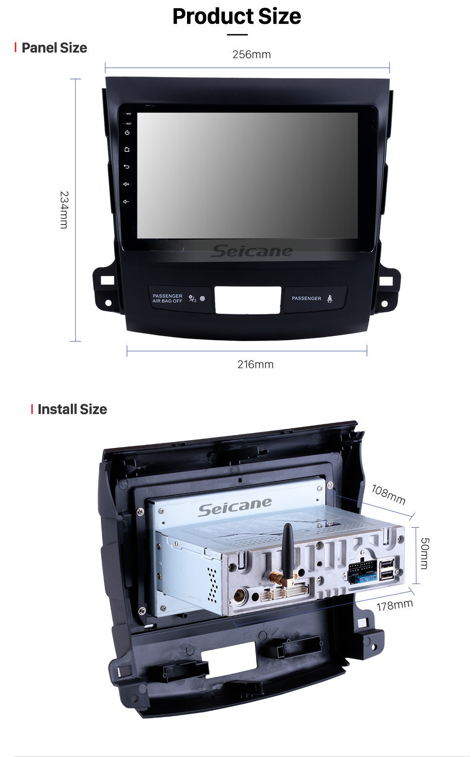 Seicane OEM 9 pouces Android 11.0 Radio Système de navigation GPS pour 2006-2014 Mitsubishi OUTLANDER Bluetooth HD 1024 * 600 écran tactile OBD2 DVR TV 1080P Vidéo 4G WIFI Contrôle du volant Caméra de recul USB Lien miroir