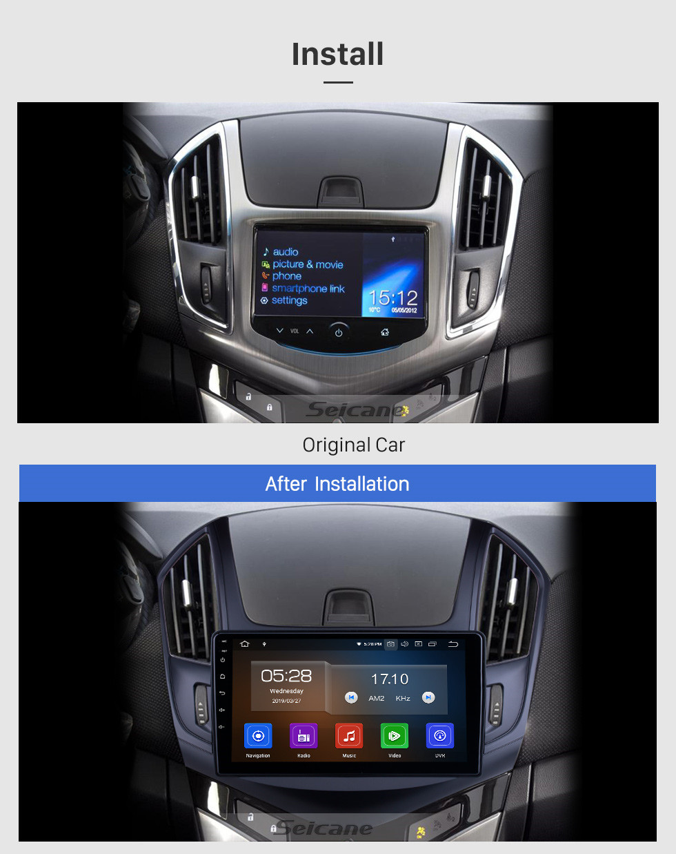 Seicane Para 2013 Chevy Chevrolet Cruze Radio 9 pulgadas Android 11.0 HD Pantalla táctil Bluetooth con sistema de navegación GPS Soporte Carplay Cámara de respaldo