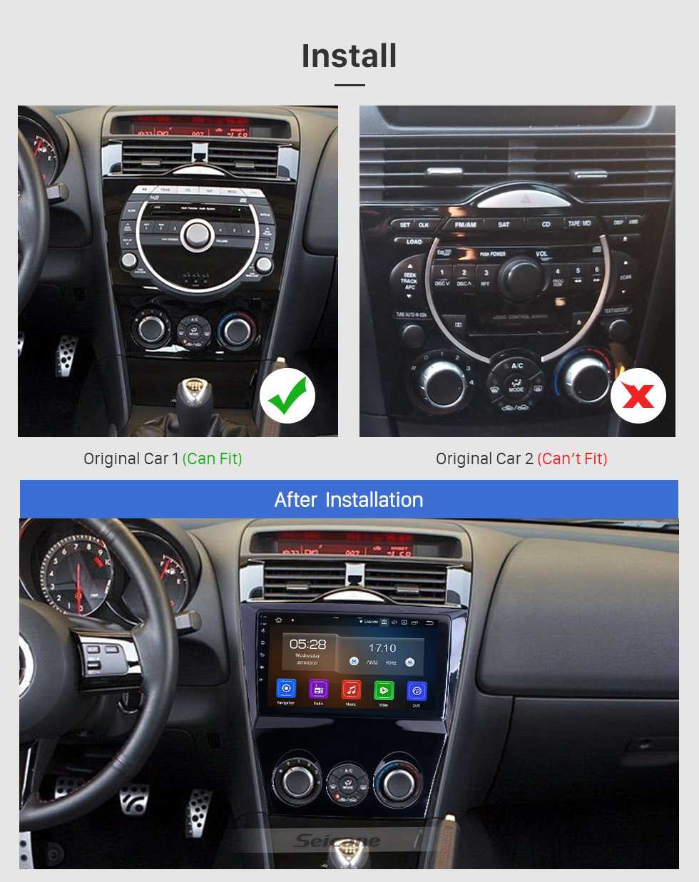 Seicane 9 pulgadas para 2011 Mazda RX8 Radio Android 12.0 Sistema de navegación GPS con Bluetooth HD Pantalla táctil Carplay compatible con TV digital