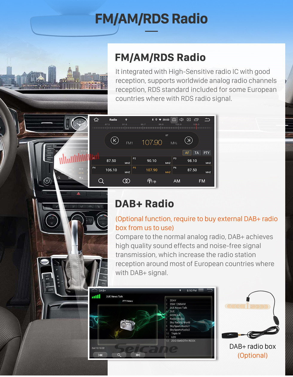 Seicane Écran tactile HD pour 2009 Citroen Old C-Quatre Radio Android 11.0 9 pouces Système de navigation GPS Bluetooth Carplay support DAB + DVR
