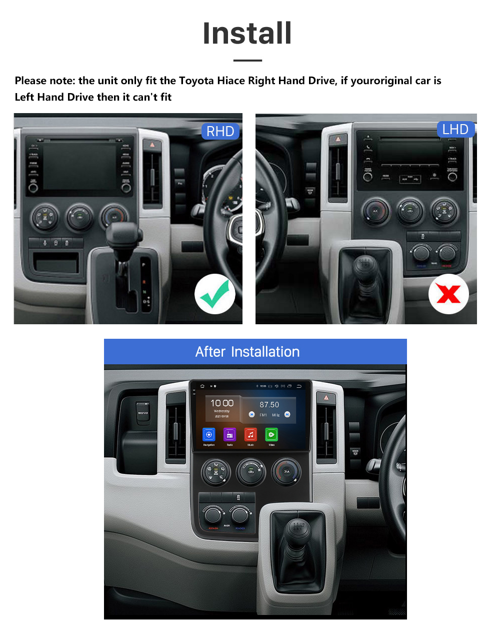 Seicane HD Touchscreen for 2019 Toyota Hiace RHD Radio Android 13.0 10.1 inch GPS Navigation System Bluetooth Carplay support DAB+