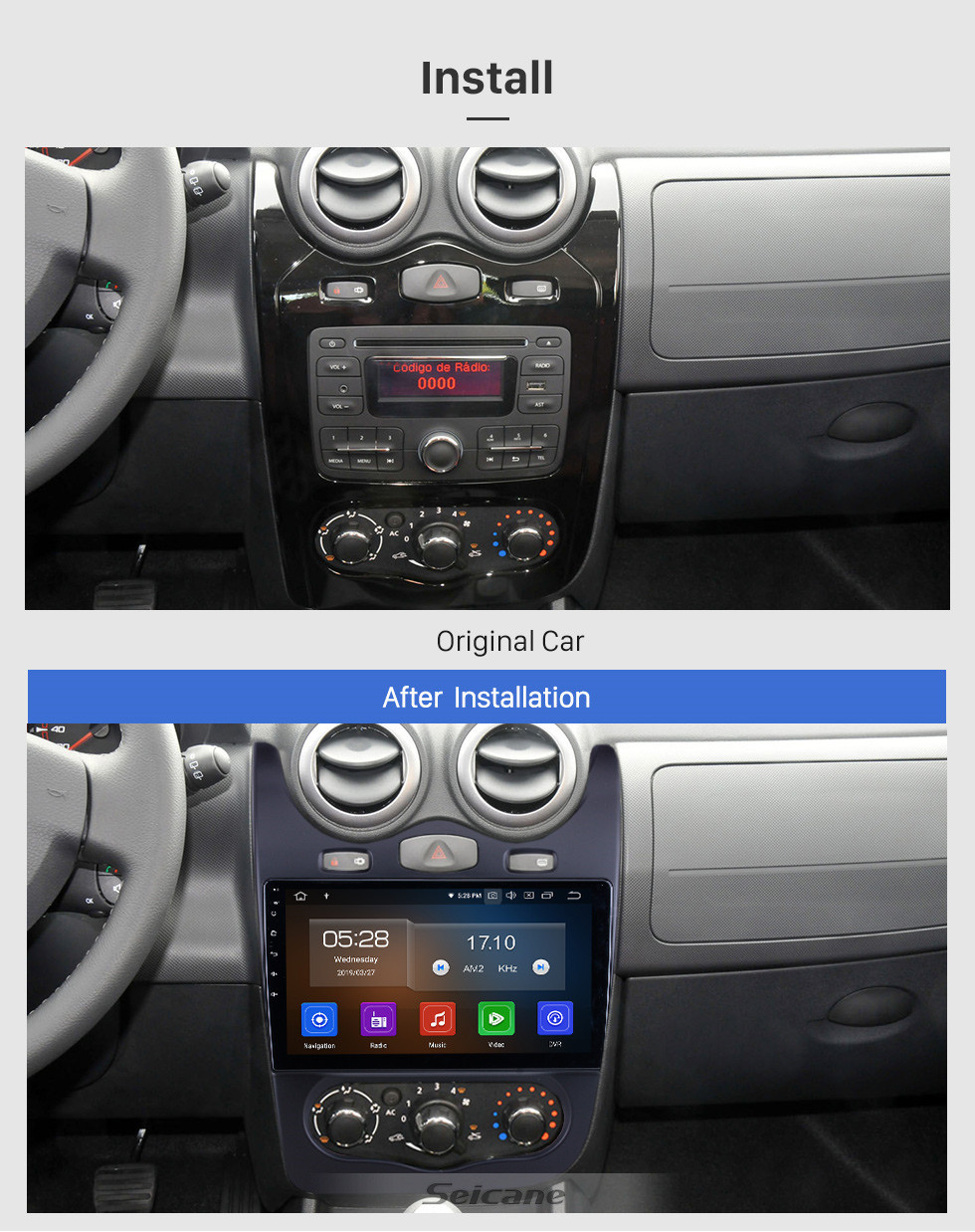 Seicane 10.1 inch For 2014 Renault Sandero Radio Android 11.0 GPS Navigation System Bluetooth HD Touchscreen Carplay support OBD2