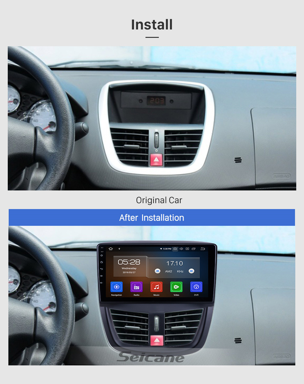 Seicane OEM 9 Zoll Android 13.0 für 2008 2009 2010-2014 Peugeot 207 Radio Bluetooth AUX HD Touchscreen GPS Navigation Carplay Unterstützung TPMS