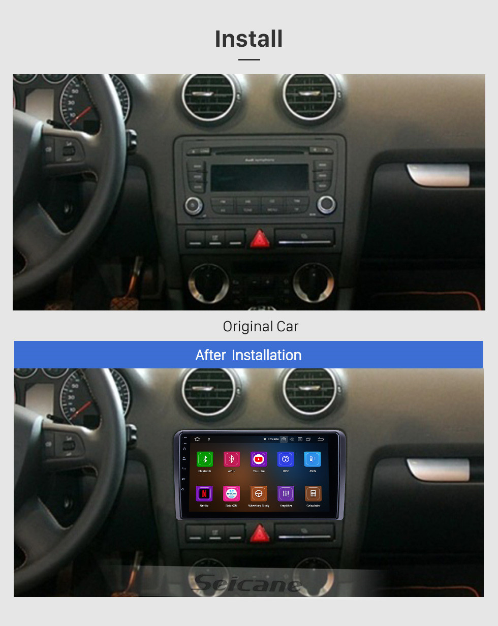 Seicane OEM 9 pouces Android 13.0 pour 2008 2009 2010 2011 2012 Audi A3 Radio Bluetooth AUX HD à écran tactile Navigation GPS soutien Carplay OBD2 TPMS