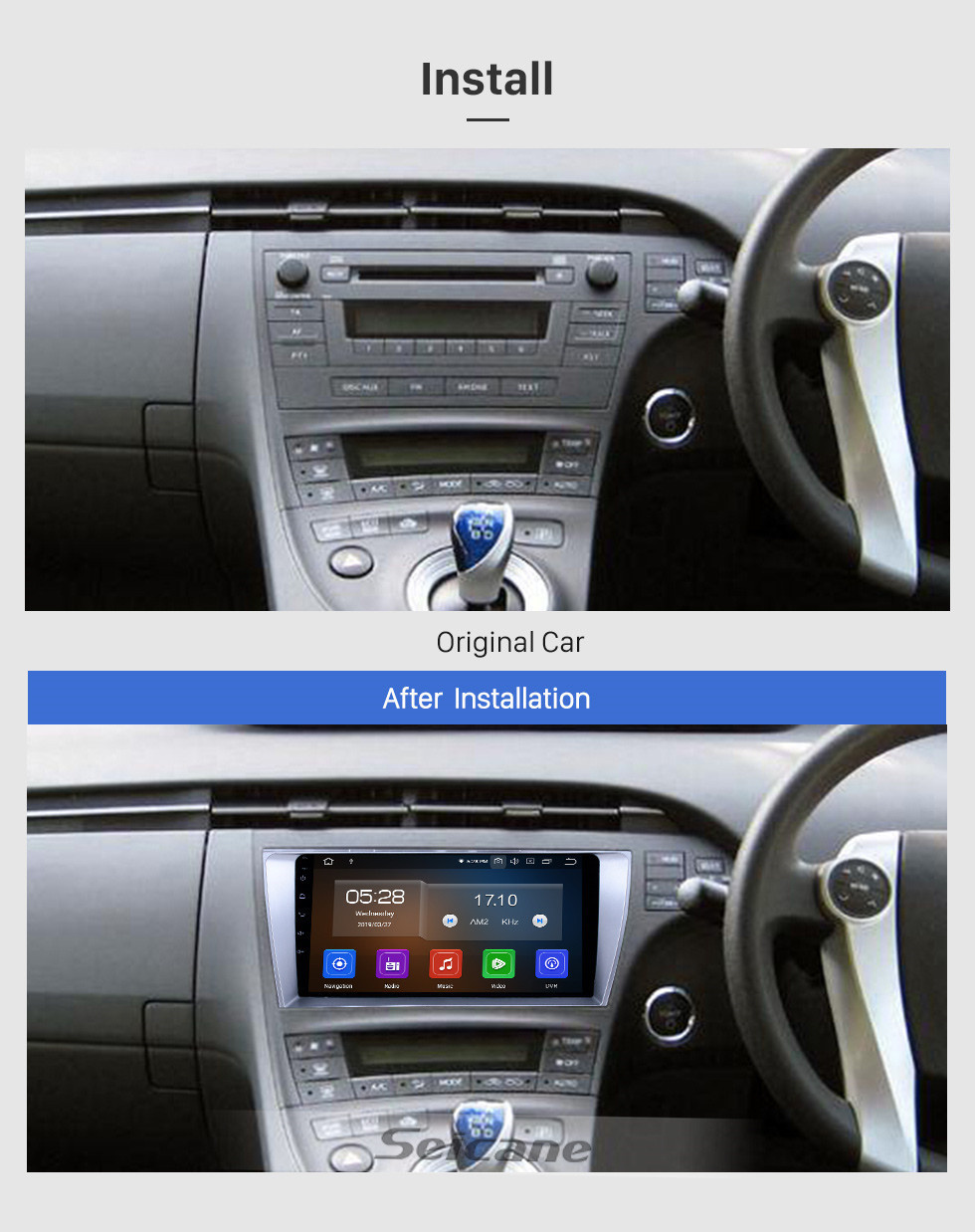 Seicane 2009-2013 Toyota Prius RHD Android 11.0 9 Zoll GPS Navigationsradio Bluetooth HD mit Berührungseingabe Bildschirm USB Carplay Unterstützung DVR DAB + OBD2 SWC
