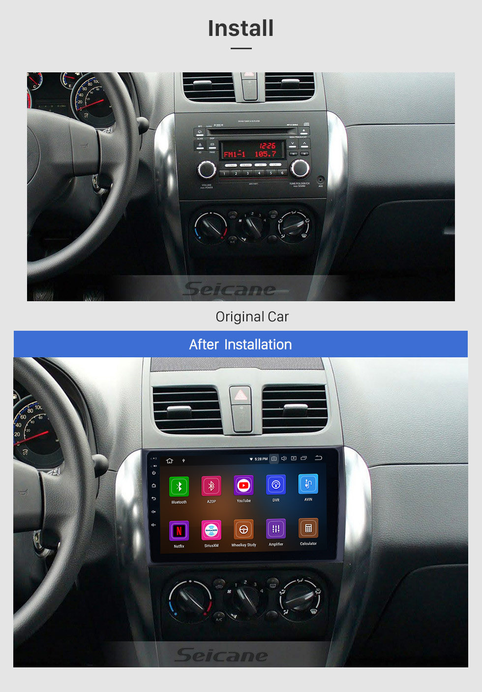 Seicane 9 pouces Android 11.0 Radio système de navigation GPS pour Suzuki SX4 2007-2015 avec lien miroir Bluetooth HD 1024 * 600 écran tactile lecteur DVD OBD2 DVR Caméra de recul TV 4G WIFI Contrôle du volant 1080P Vidéo USB