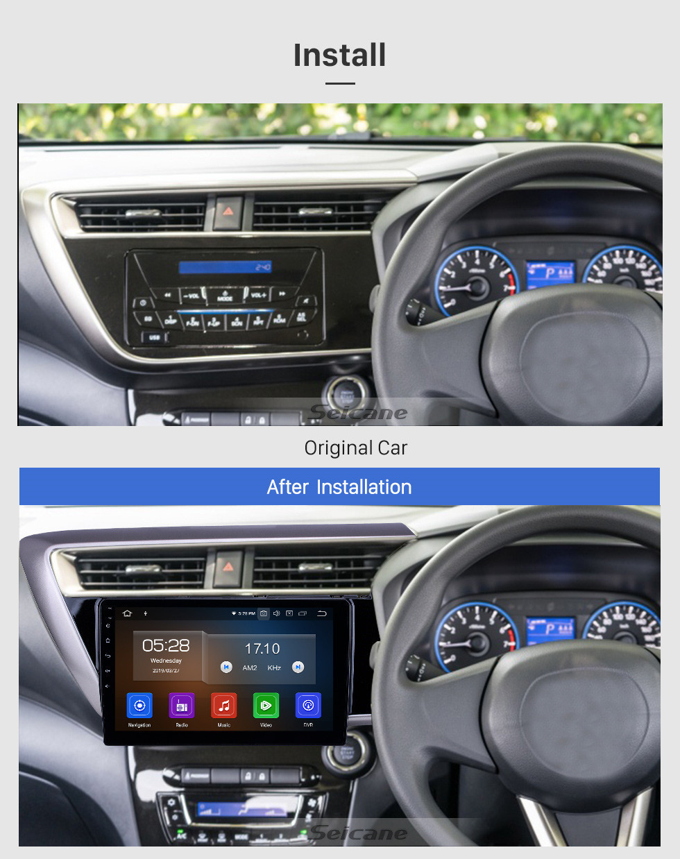 Seicane 10,1 pouces Android 11.0 Radio de navigation GPS pour 2018 Proton Myvi avec support tactile HD Carplay Bluetooth 1080P vidéo