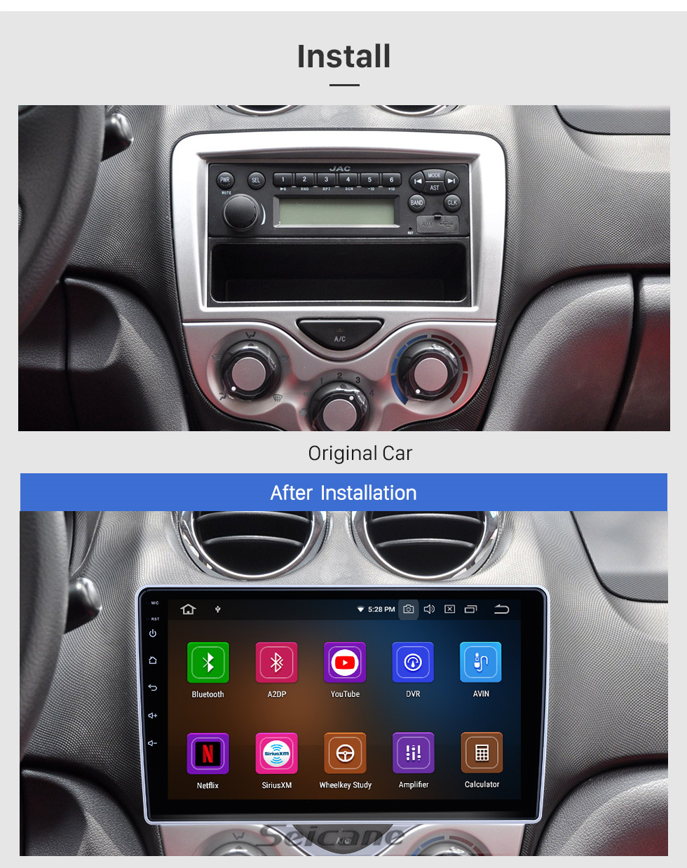 Seicane Écran tactile HD 9 pouces Android 11.0 pour JAC Tongyue RS 2008-2012 Radio Système de navigation GPS Bluetooth Support Carplay Caméra de recul