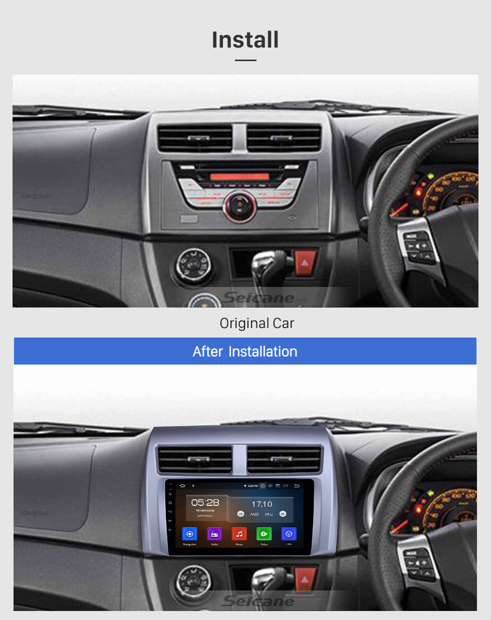 Seicane Pantalla táctil HD 2015-2017 Proton Myvi Android 11.0 9 pulgadas Navegación GPS Radio Bluetooth WIFI AUX USB Carplay compatible con DAB + DVR OBD2