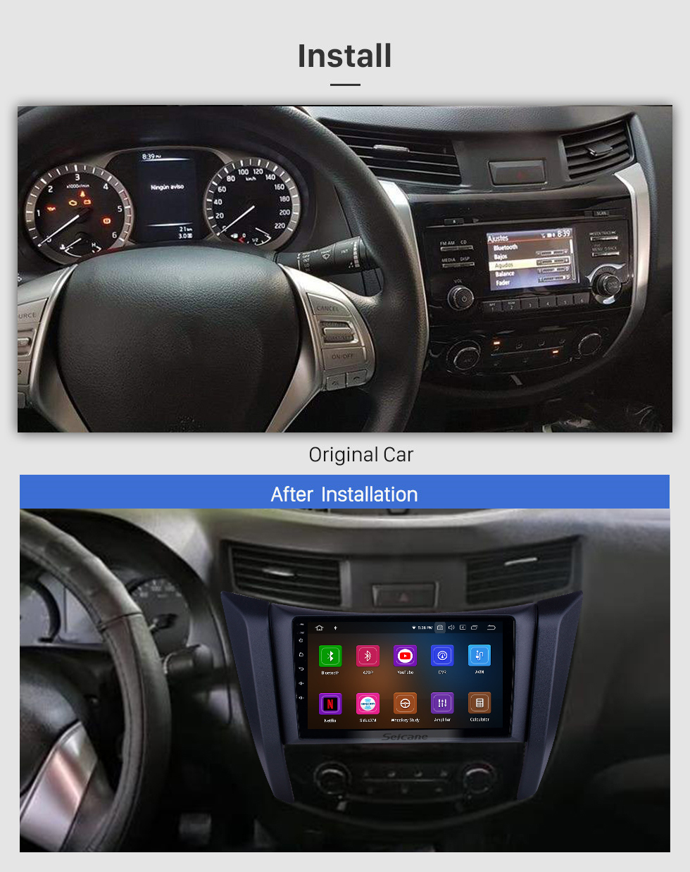 Seicane OEM 9 pulgadas Android 11.0 Radio para 2017-2018 Nissan Navara / NP300 / Frontier Bluetooth HD Pantalla táctil Navegación GPS Carplay support TPMS