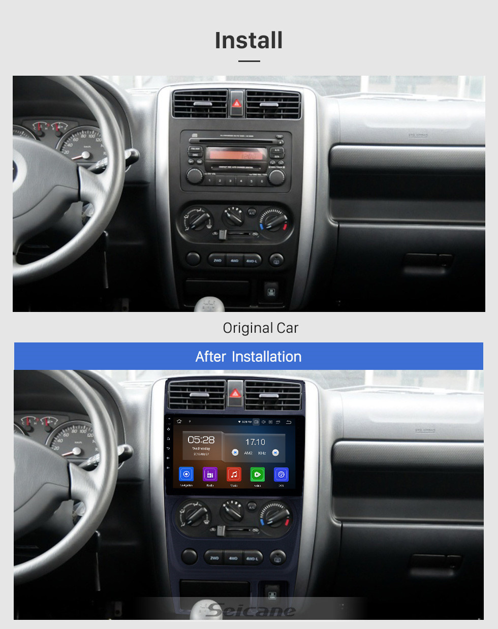 Seicane Android 12.0 2007-2012 Suzuki Jimny 7-дюймовый HD-сенсорный экран Автомобильная стереосистема Радио Головное устройство GPS-навигация Bluetooth WIFI Поддержка музыки Управление на руле USB OBD2 Камера заднего вида
