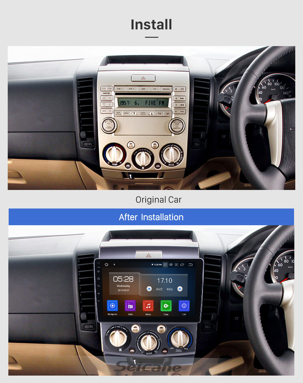 Seicane 2006-2010 Ford Everest / Ranger Mazda BT-50 Android 13.0 9-дюймовый GPS-навигация Радио Bluetooth HD Сенсорный экран Поддержка Carplay Резервная камера