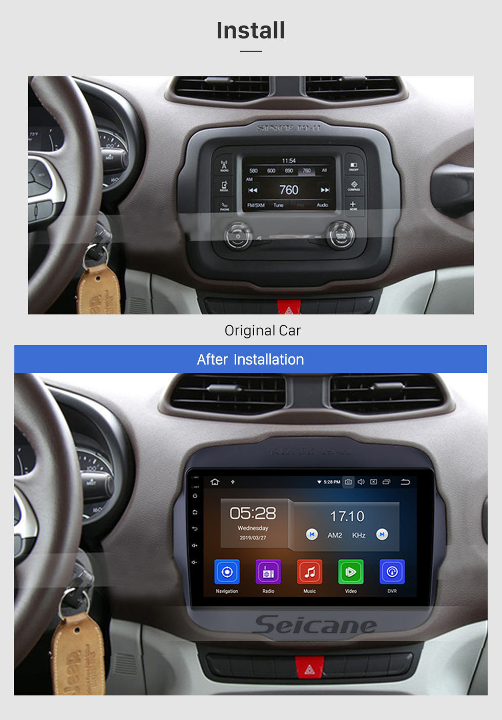 Seicane 9 pulgadas 2016 Jeep RENEGADE HD Pantalla táctil Android 13.0 Radio Sistema de navegación GPS Soporte 3G WIFI Bluetooth Control del volante DVR AUX OBD2 Cámara trasera