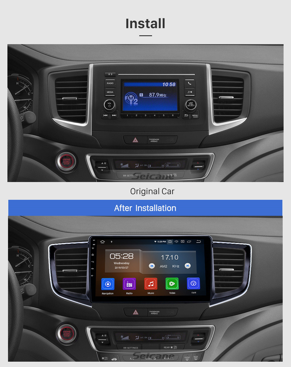 Seicane Radio Android 12,0 de 10,1 pulgadas para Honda Pilot 2016-2018, pantalla táctil Bluetooth, navegación GPS, Carplay, USB, AUX, compatible con TPMS DAB + SWC